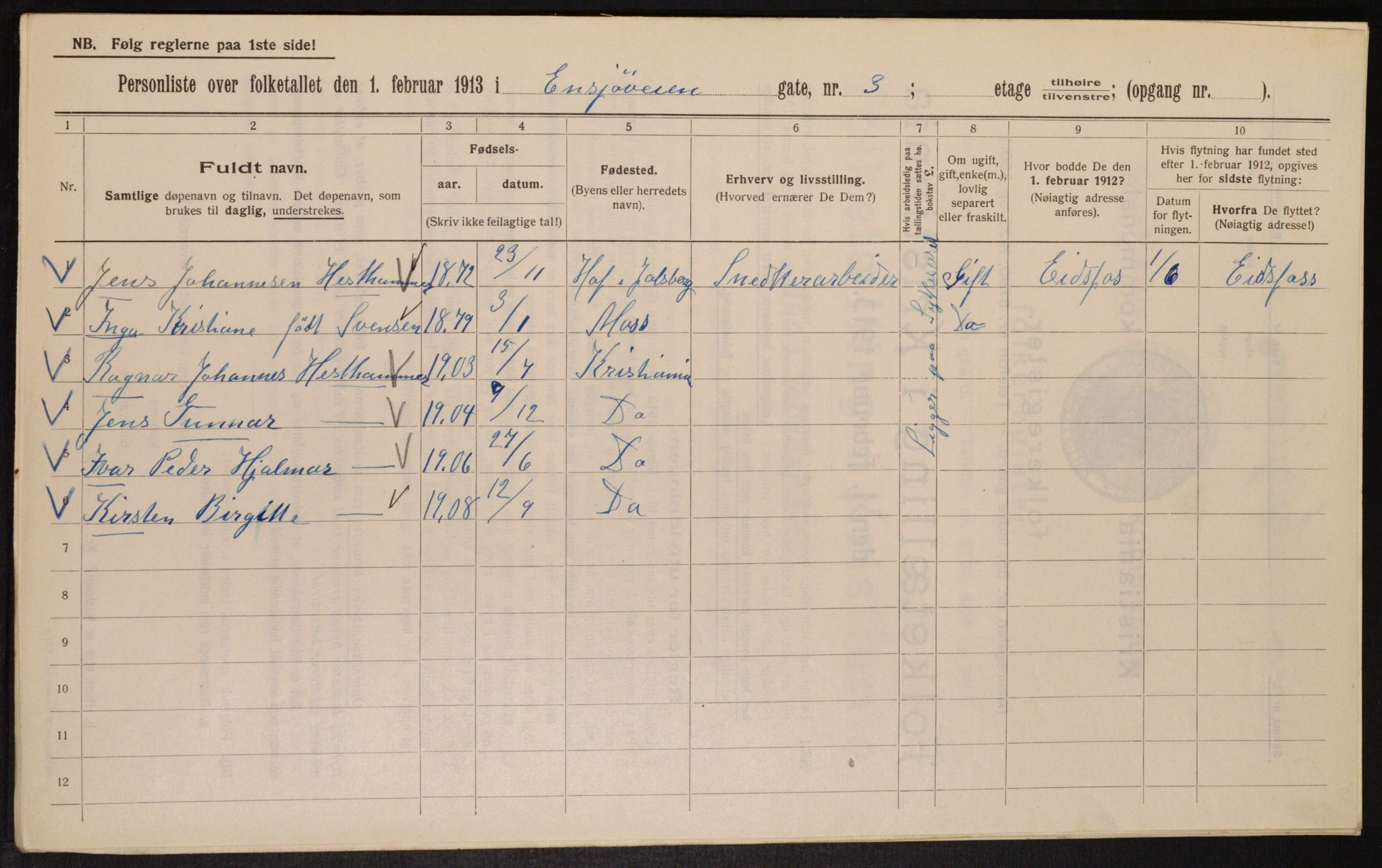 OBA, Municipal Census 1913 for Kristiania, 1913, p. 22045