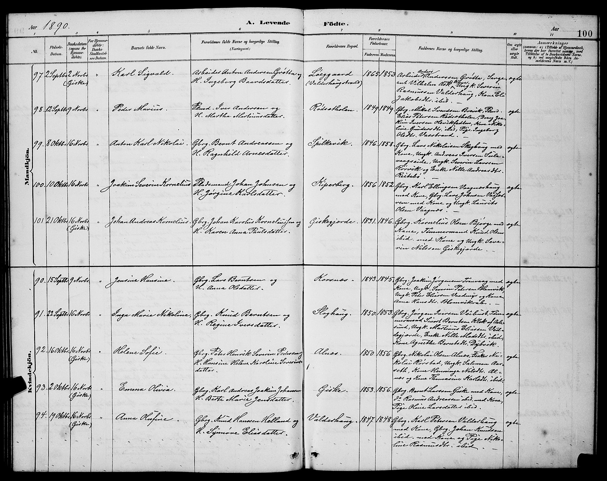 Ministerialprotokoller, klokkerbøker og fødselsregistre - Møre og Romsdal, AV/SAT-A-1454/528/L0431: Parish register (copy) no. 528C12, 1885-1898, p. 100