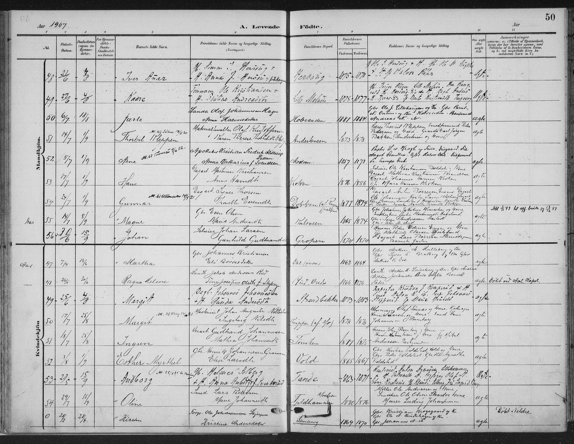 Ringsaker prestekontor, AV/SAH-PREST-014/K/Ka/L0018: Parish register (official) no. 18, 1903-1912, p. 50