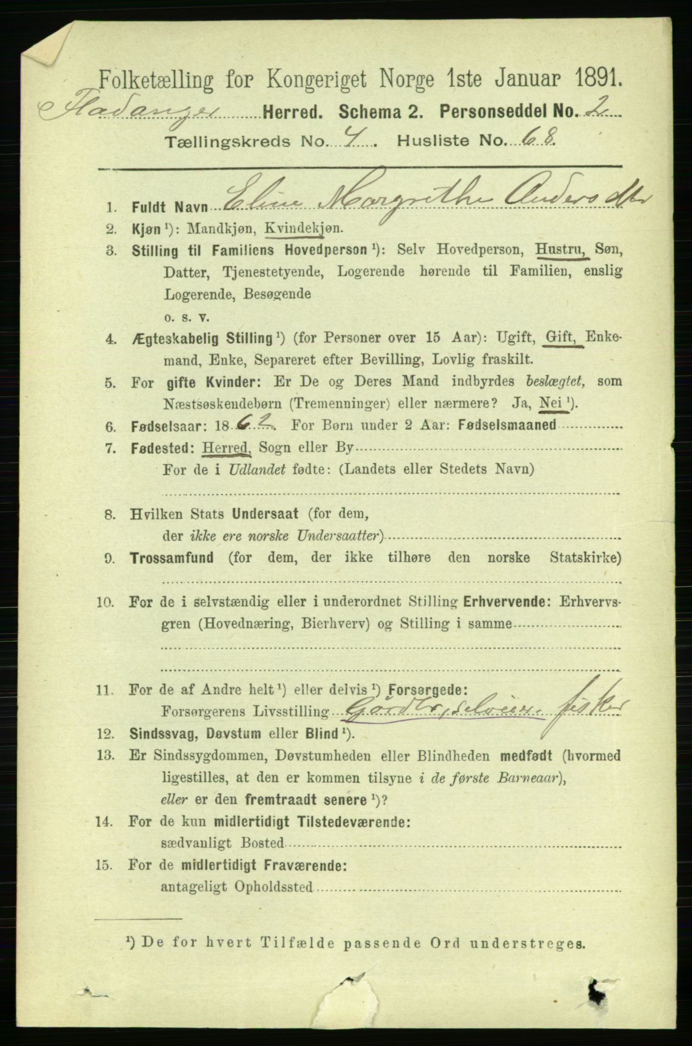 RA, 1891 census for 1749 Flatanger, 1891, p. 2199