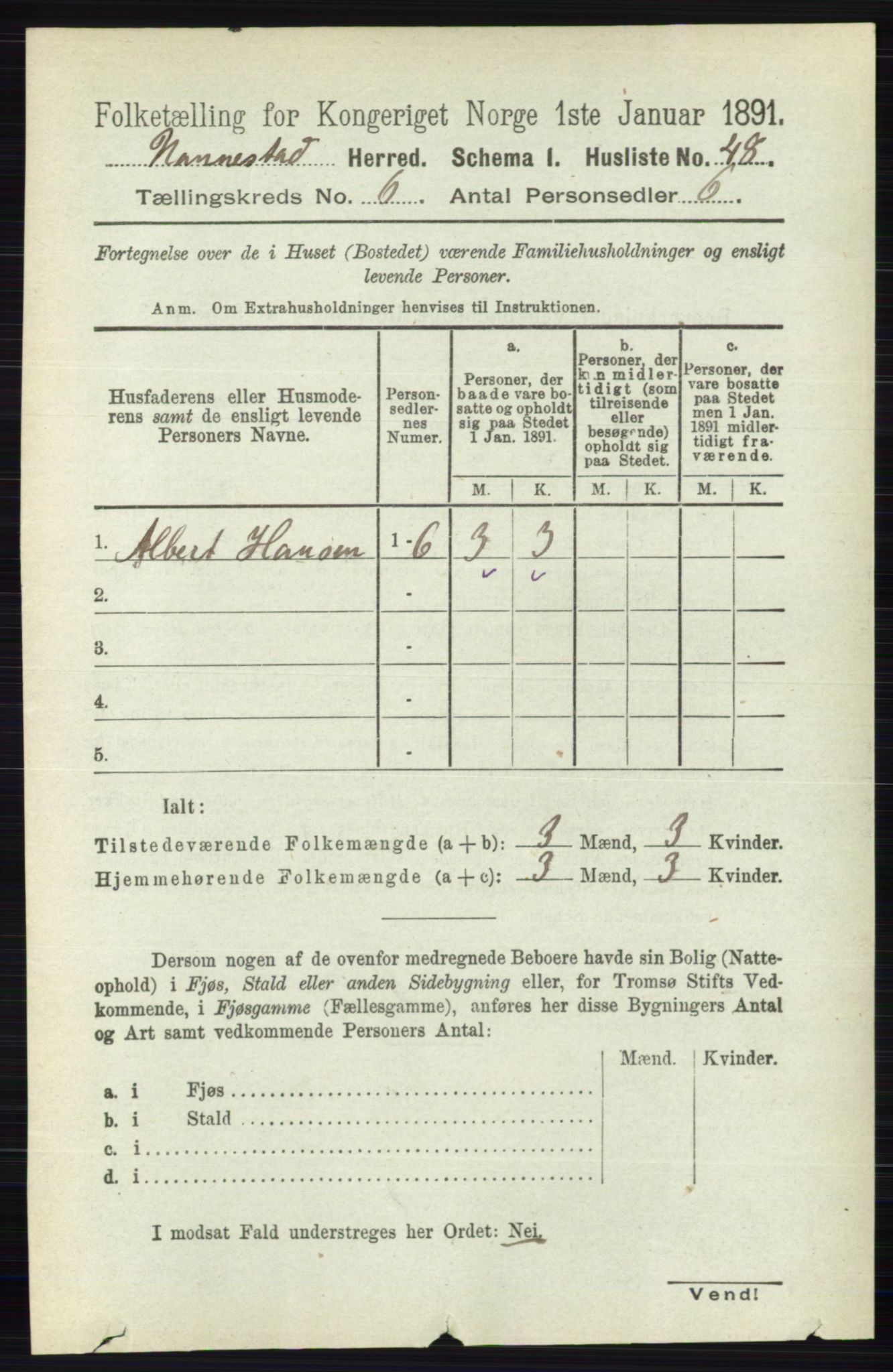 RA, 1891 census for 0238 Nannestad, 1891, p. 3050