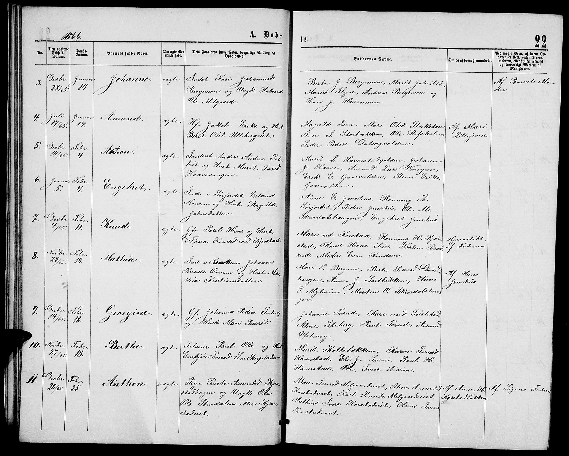 Sør-Fron prestekontor, SAH/PREST-010/H/Ha/Hab/L0002: Parish register (copy) no. 2, 1864-1883, p. 22