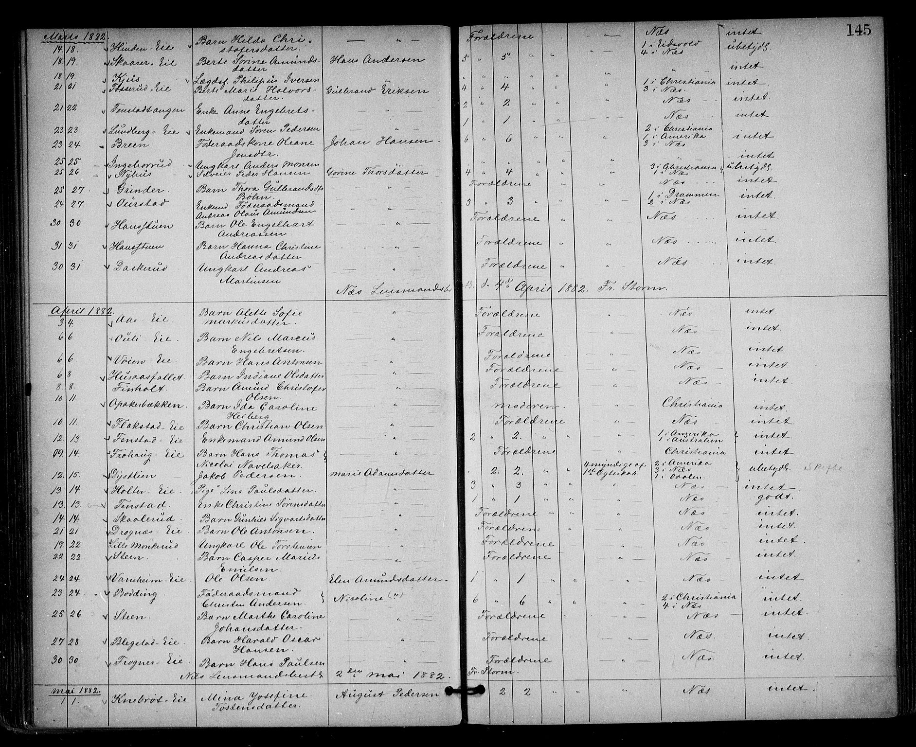 Nes tingrett, AV/SAO-A-10548/H/Ha/Haa/L0001: Dødsfallsprotokoll, 1876-1905, p. 145