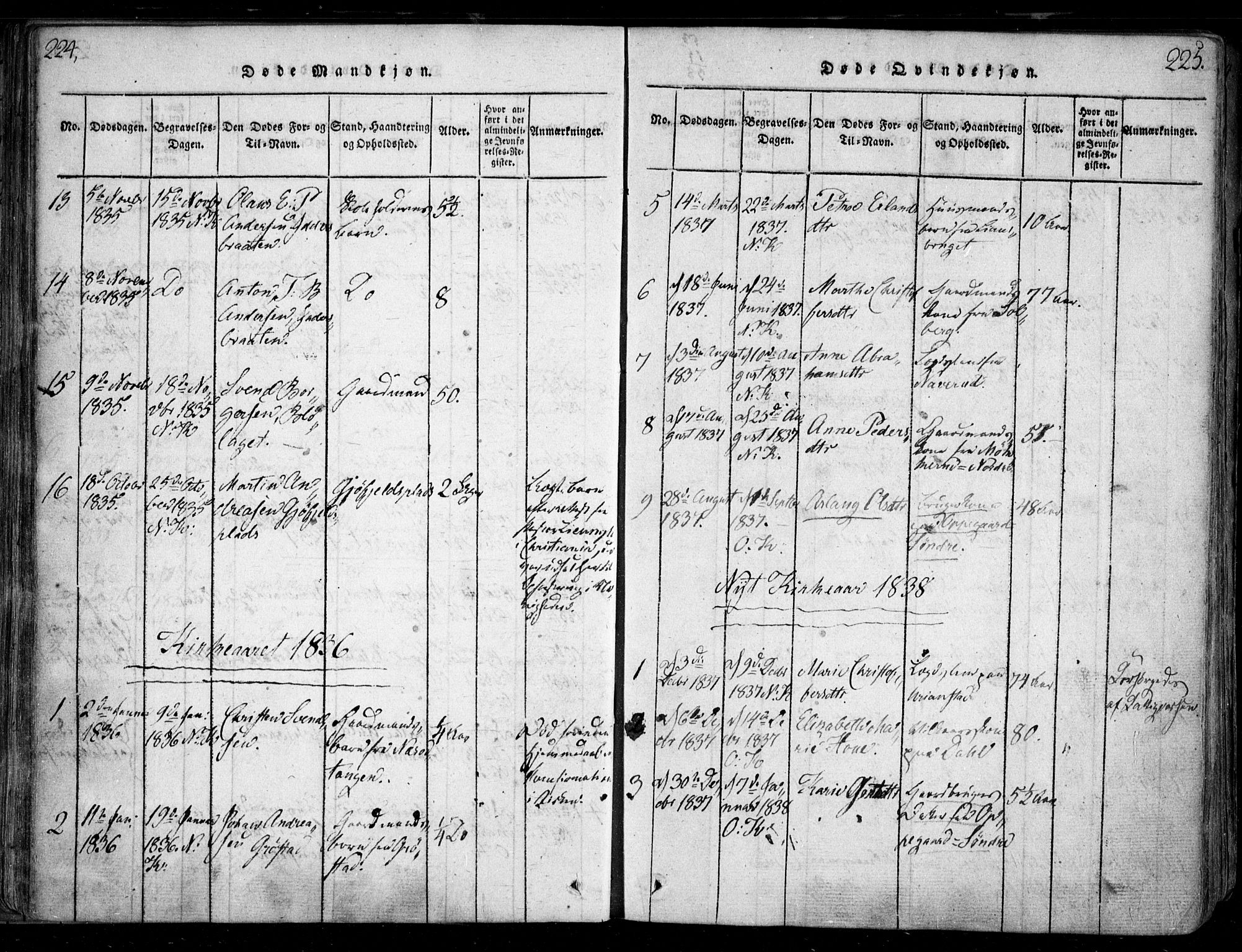 Nesodden prestekontor Kirkebøker, SAO/A-10013/F/Fa/L0006: Parish register (official) no. I 6, 1814-1847, p. 224-225