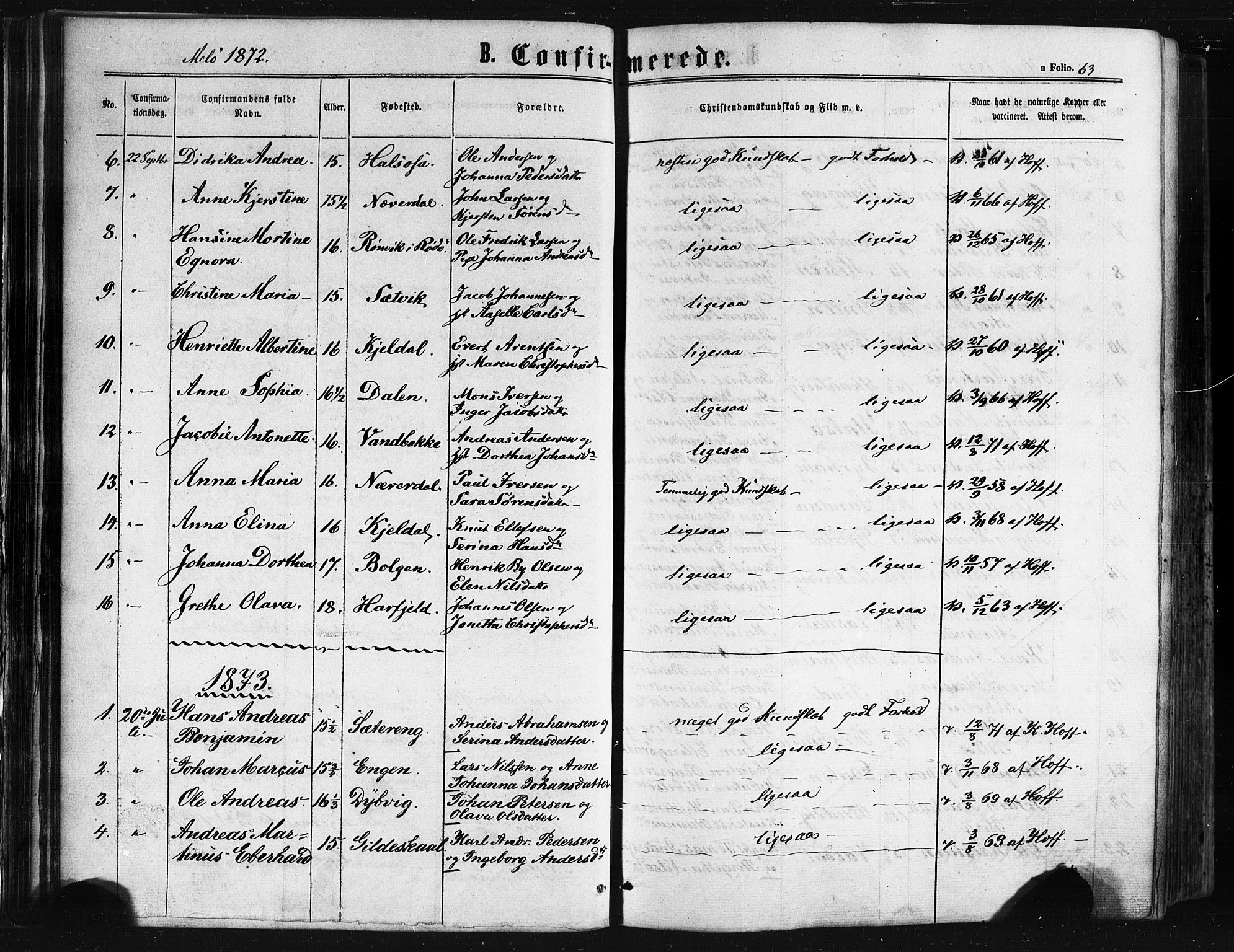 Ministerialprotokoller, klokkerbøker og fødselsregistre - Nordland, SAT/A-1459/841/L0607: Parish register (official) no. 841A11 /2, 1863-1877, p. 63