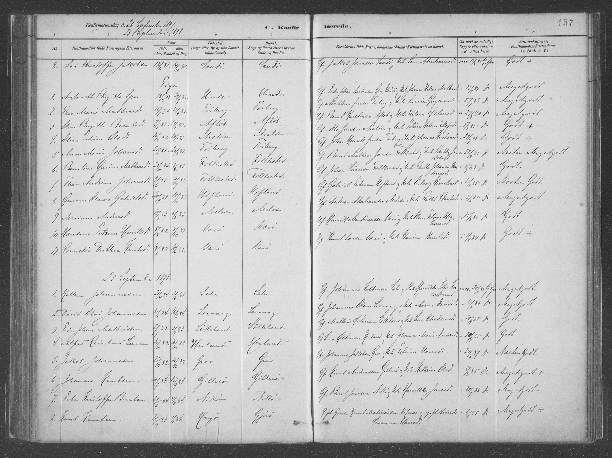 Askvoll sokneprestembete, SAB/A-79501/H/Haa/Haac/L0001: Parish register (official) no. C  1, 1879-1922, p. 157