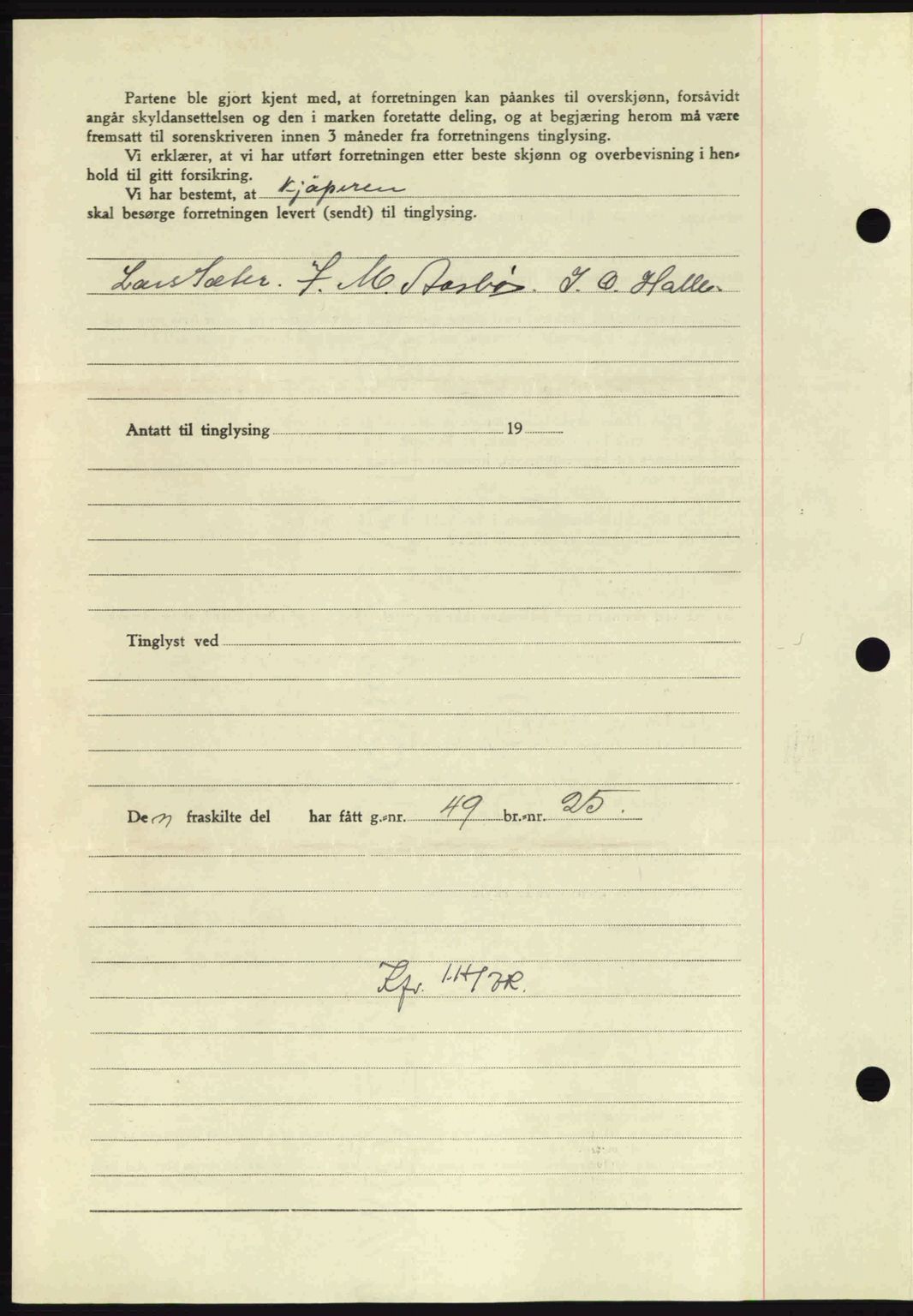 Nordmøre sorenskriveri, SAT/A-4132/1/2/2Ca: Mortgage book no. A96, 1943-1944, Diary no: : 2257/1943