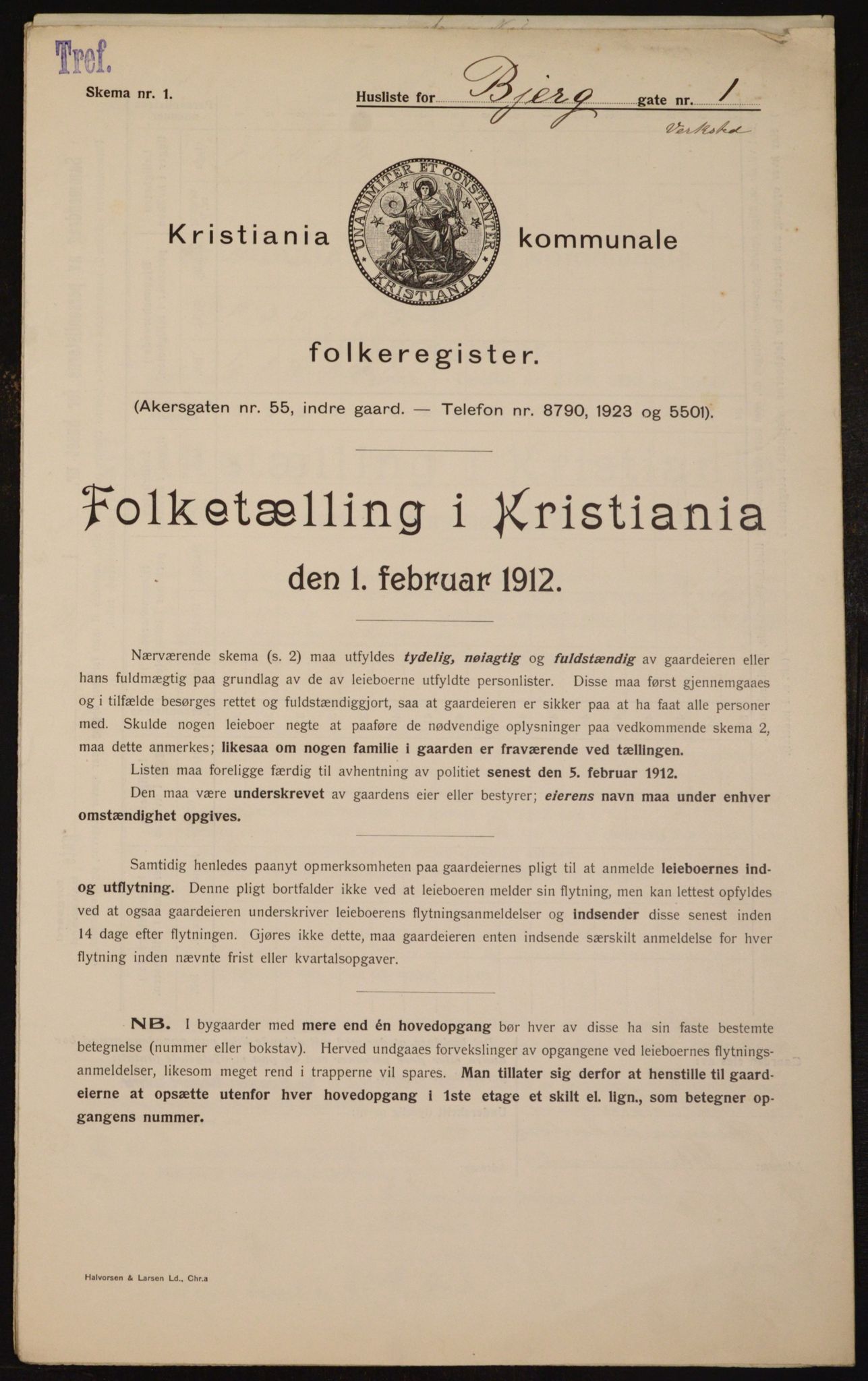 OBA, Municipal Census 1912 for Kristiania, 1912, p. 5304