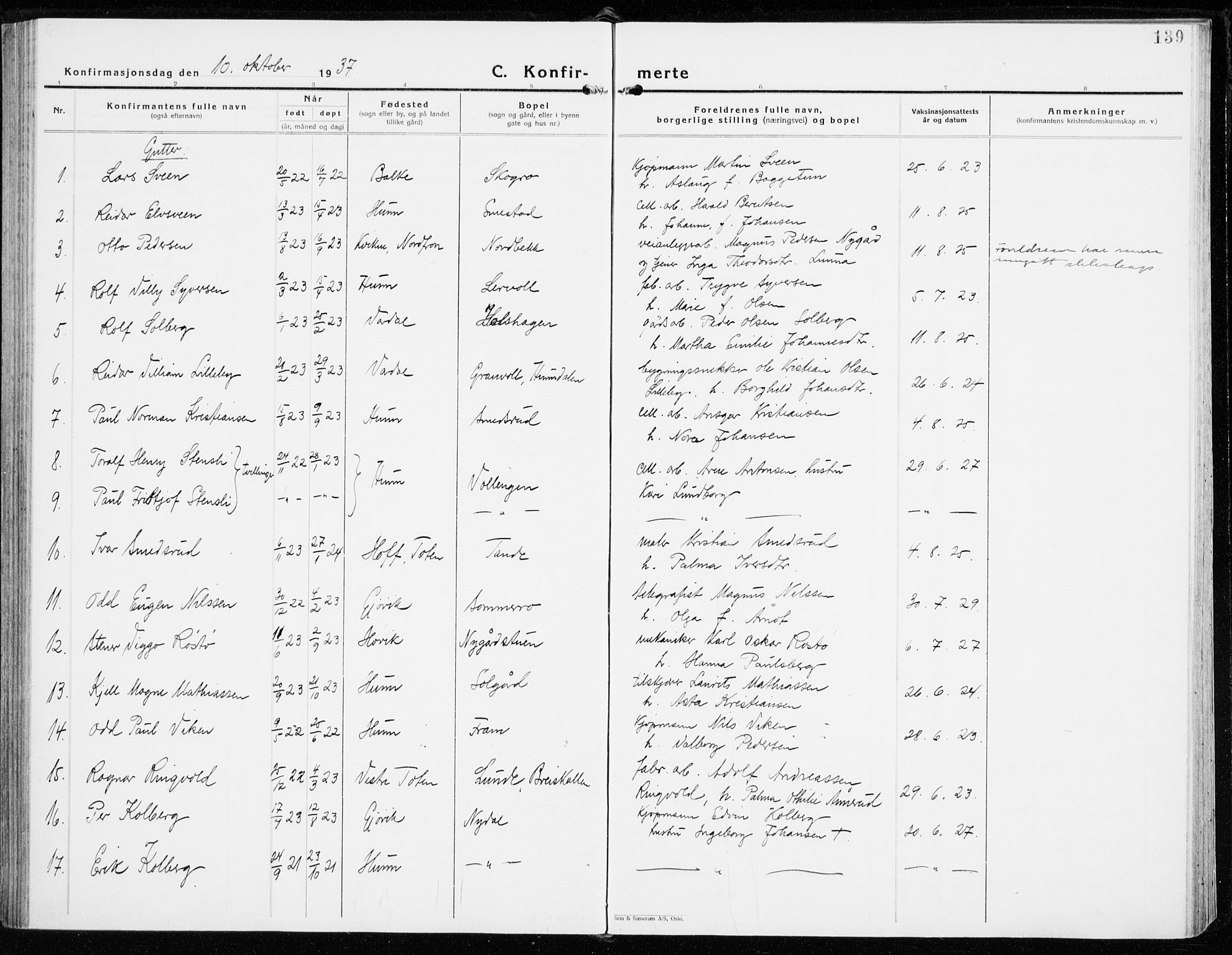 Vardal prestekontor, AV/SAH-PREST-100/H/Ha/Haa/L0018: Parish register (official) no. 18, 1930-1945, p. 139