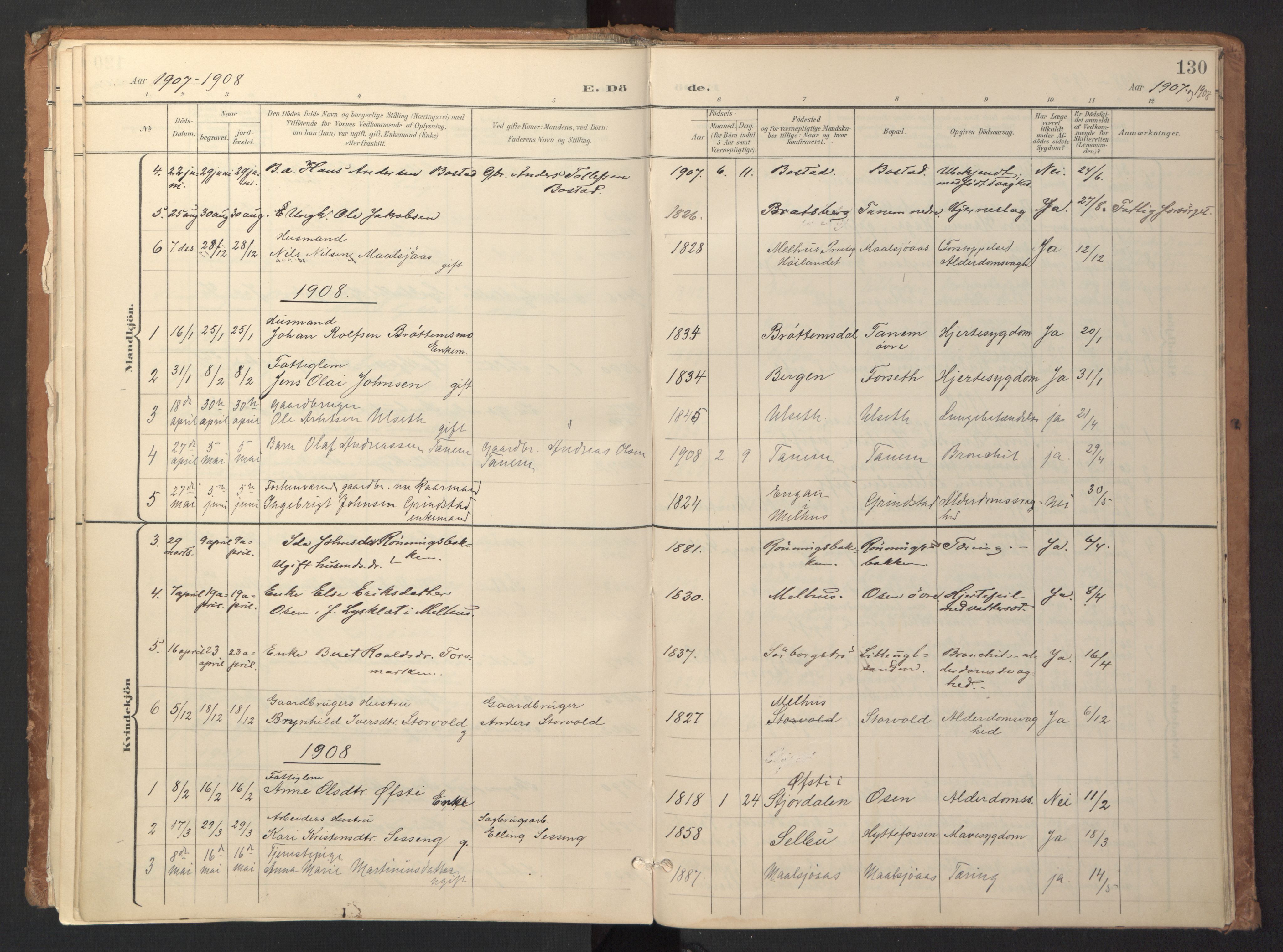 Ministerialprotokoller, klokkerbøker og fødselsregistre - Sør-Trøndelag, SAT/A-1456/618/L0448: Parish register (official) no. 618A11, 1898-1916, p. 130