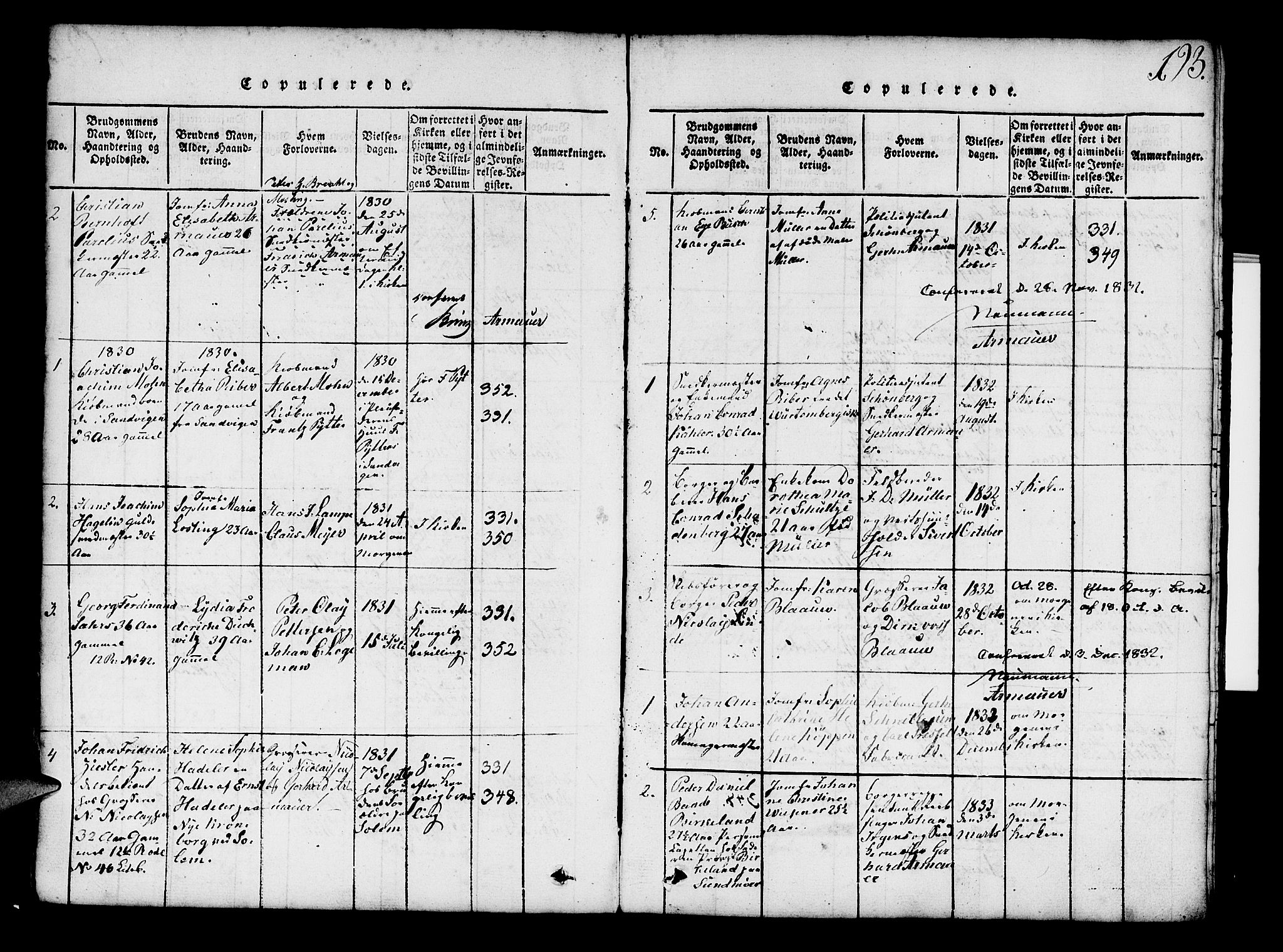 Mariakirken Sokneprestembete, SAB/A-76901/H/Hab/L0001: Parish register (copy) no. A 1, 1815-1846, p. 193