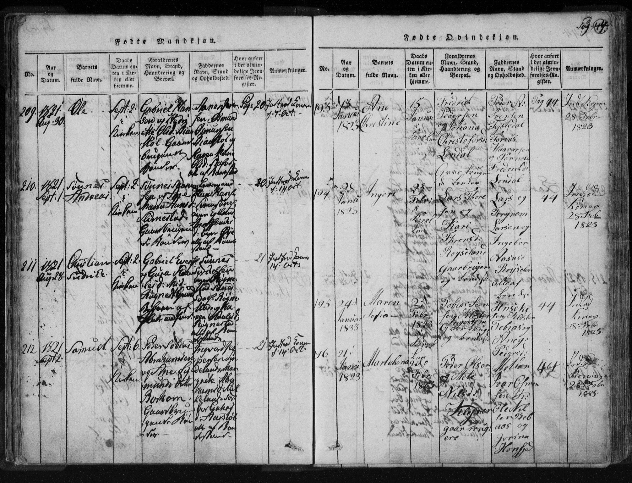 Kvinesdal sokneprestkontor, AV/SAK-1111-0026/F/Fa/Fab/L0003: Parish register (official) no. A 3, 1815-1829, p. 44