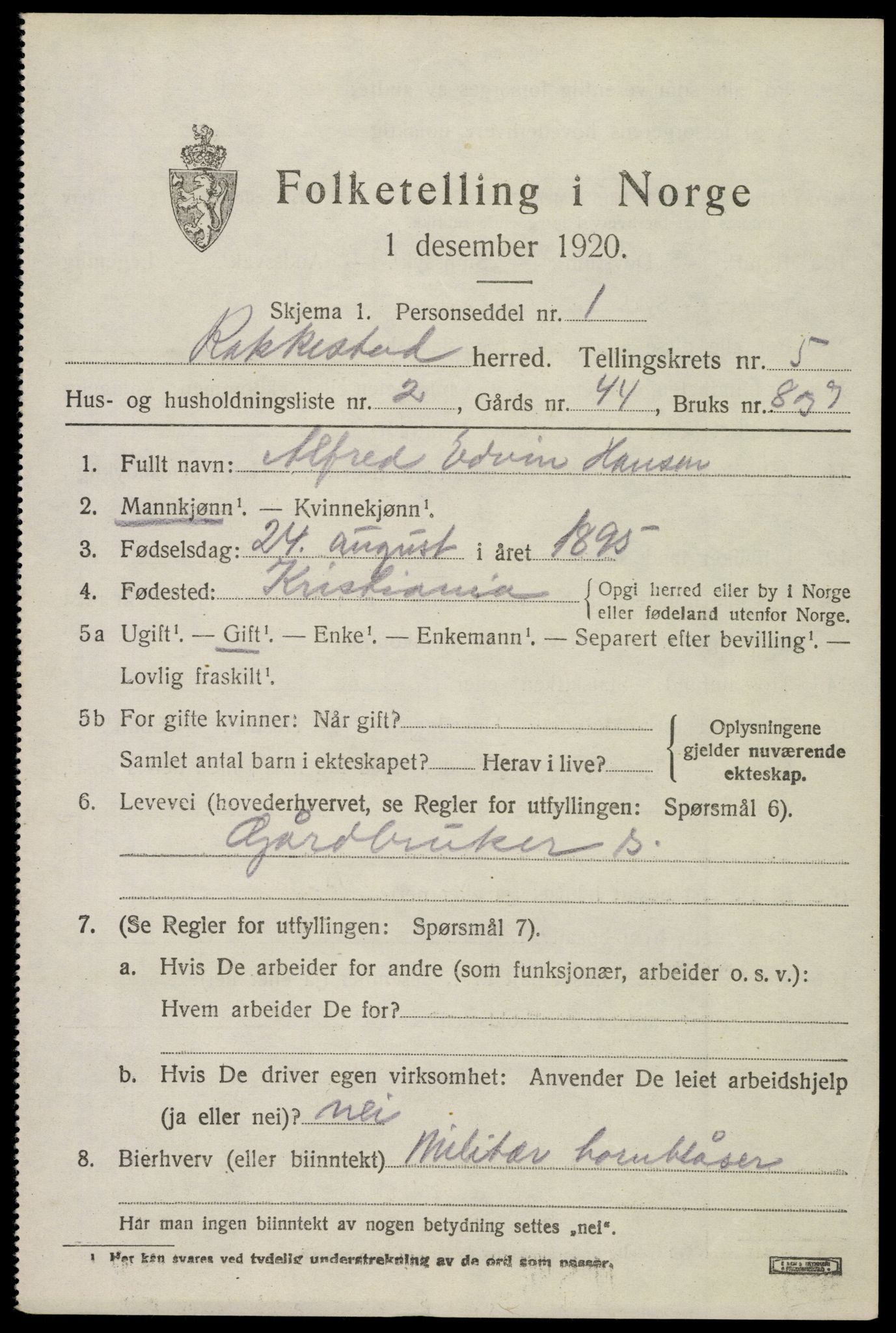 SAO, 1920 census for Rakkestad, 1920, p. 6015