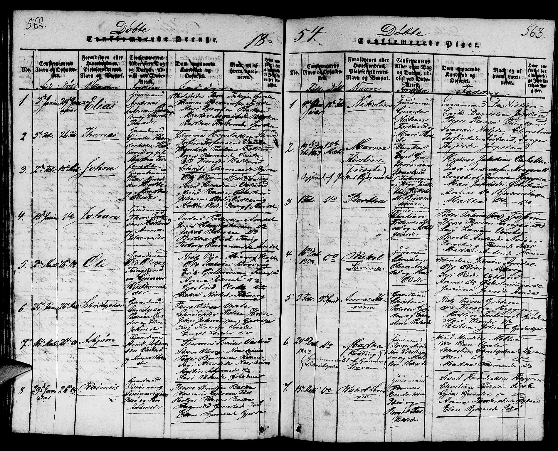 Strand sokneprestkontor, SAST/A-101828/H/Ha/Hab/L0001: Parish register (copy) no. B 1, 1816-1854, p. 562-563