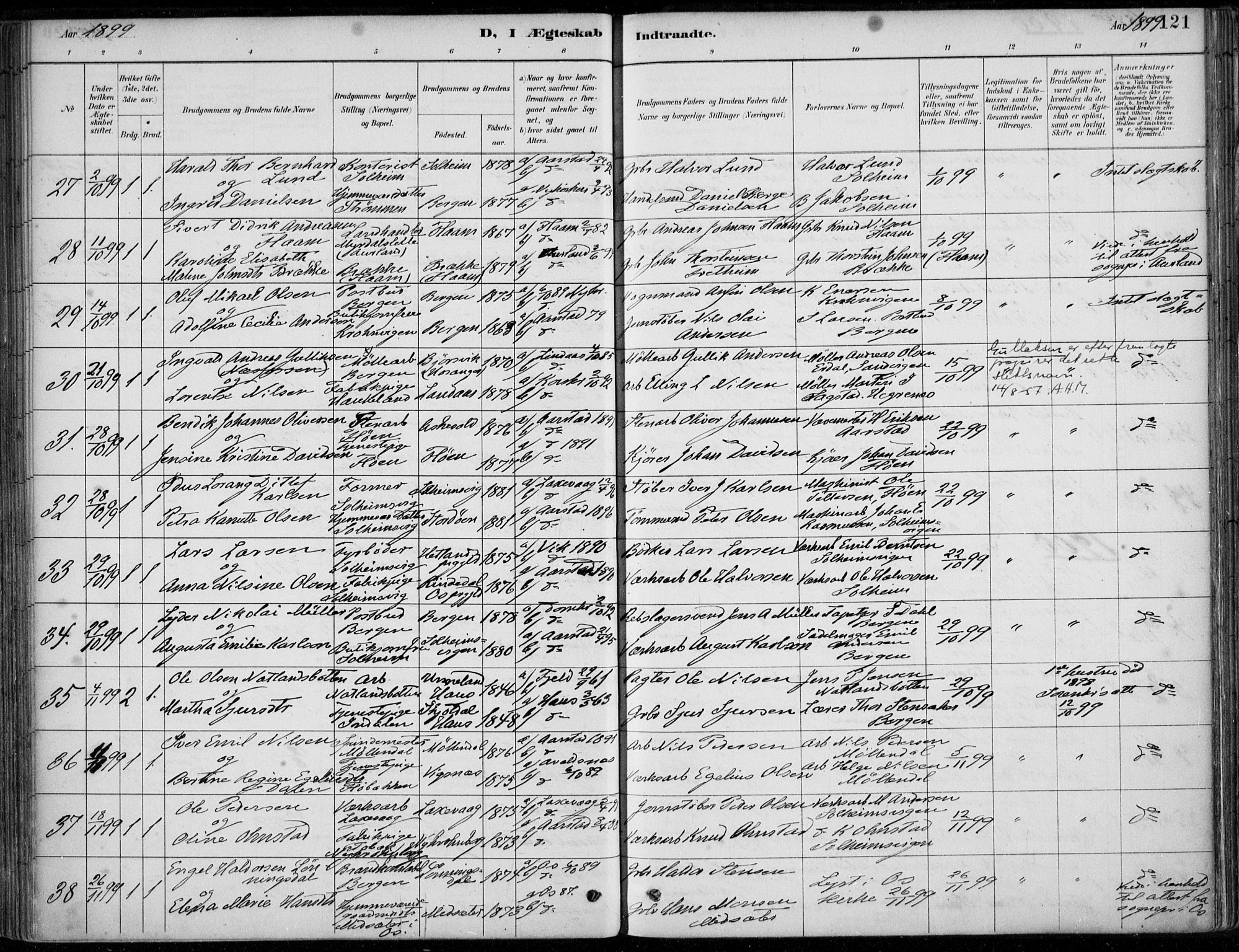 Årstad Sokneprestembete, AV/SAB-A-79301/H/Haa/L0006: Parish register (official) no. B 1, 1886-1901, p. 121
