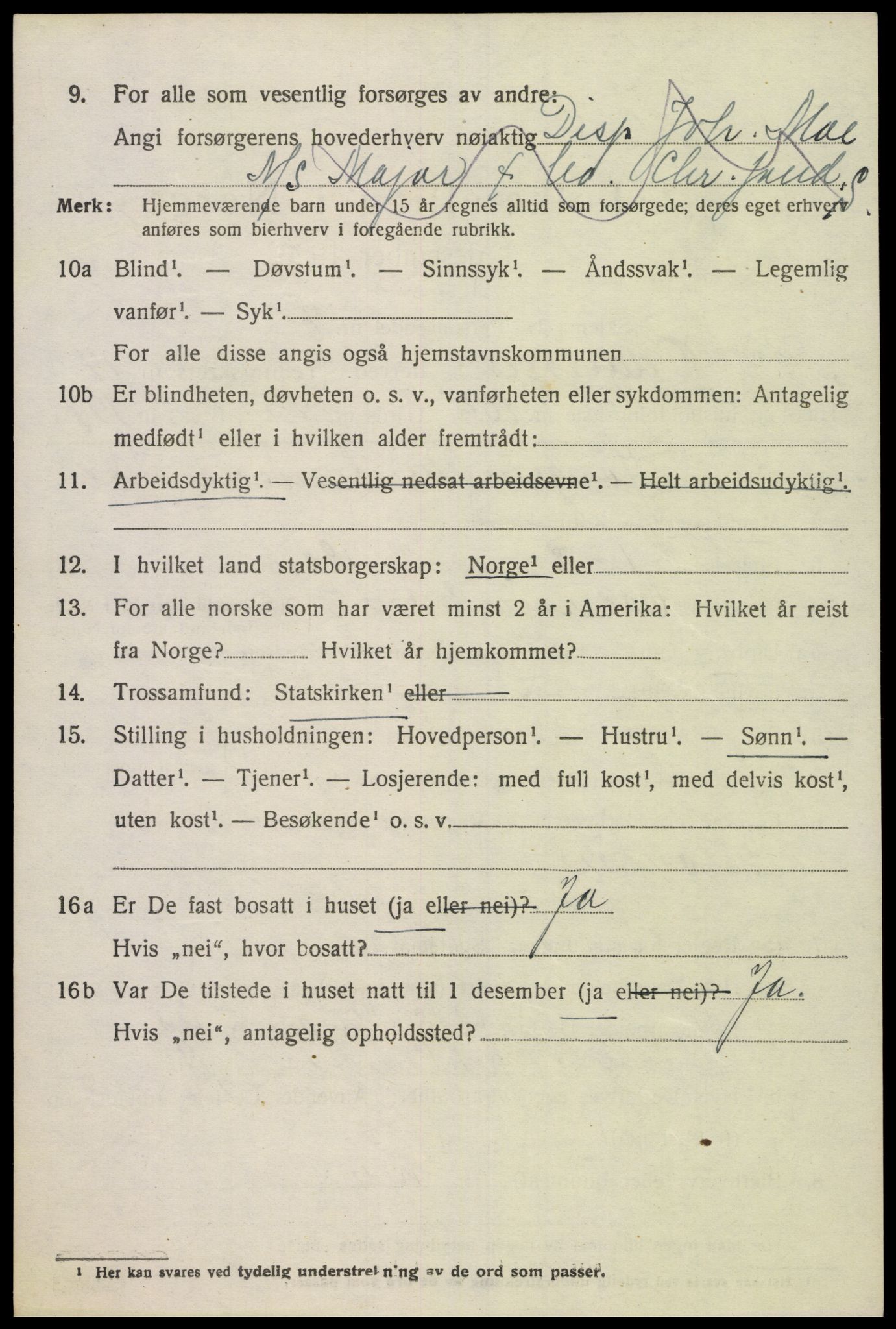 SAK, 1920 census for Oddernes, 1920, p. 9850