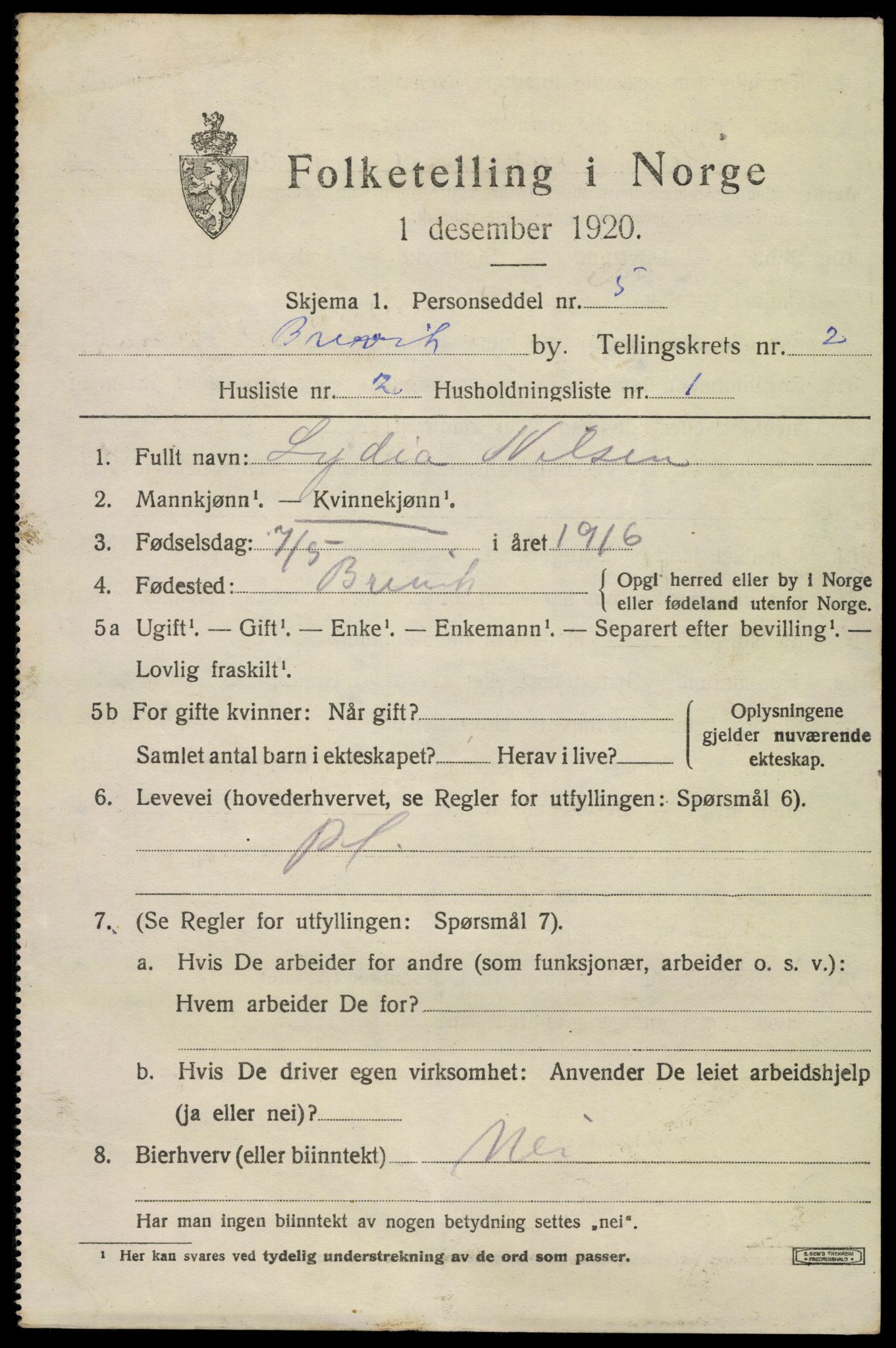 SAKO, 1920 census for Brevik, 1920, p. 3886