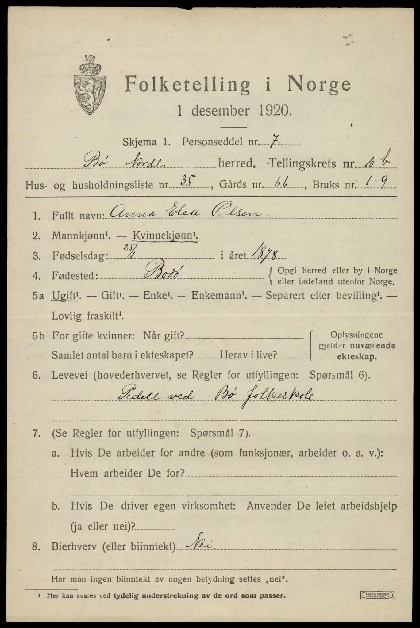 SAT, 1920 census for Bø, 1920, p. 9980