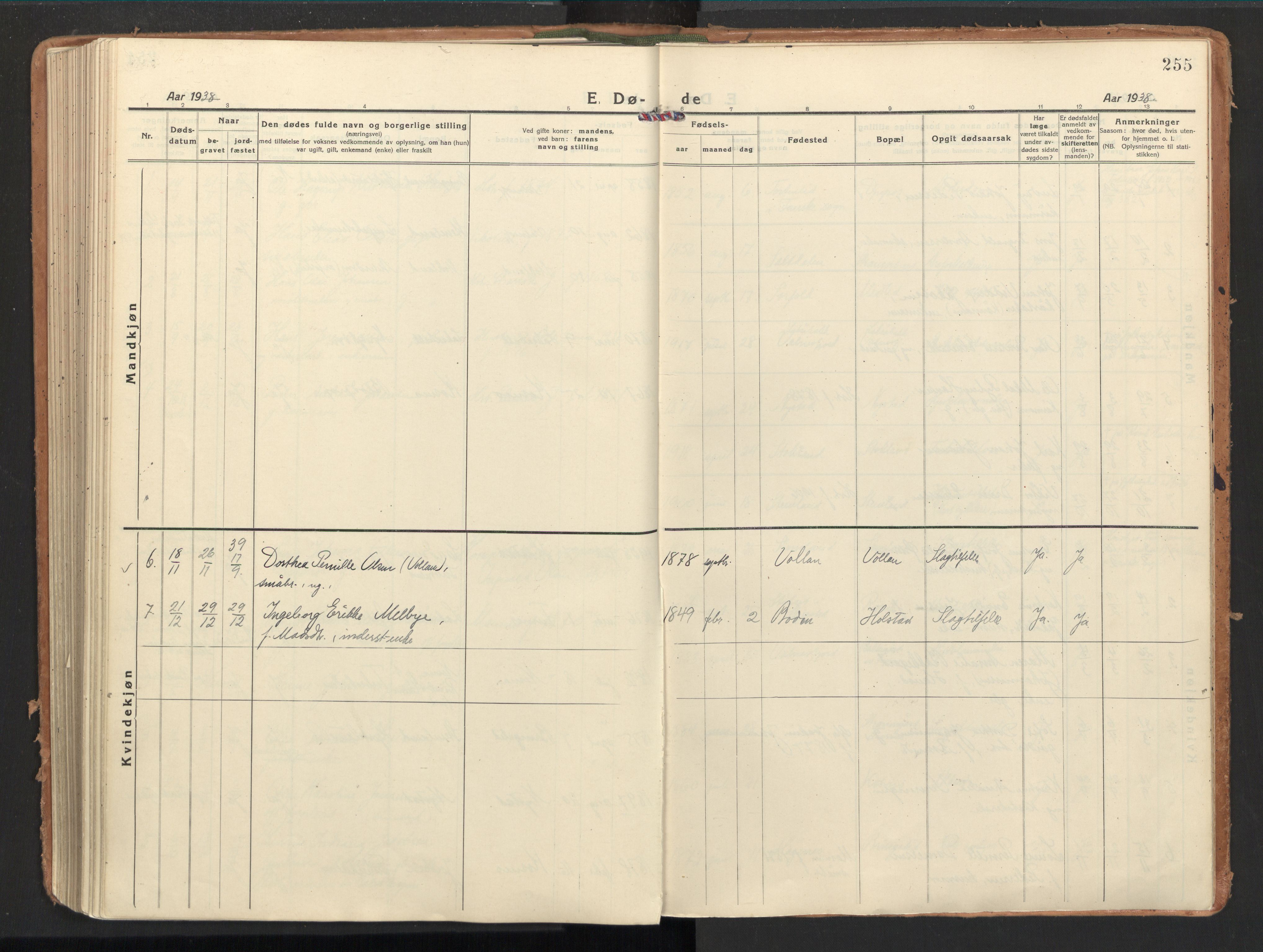 Ministerialprotokoller, klokkerbøker og fødselsregistre - Nordland, AV/SAT-A-1459/851/L0725: Parish register (official) no. 851A02, 1922-1944, p. 255