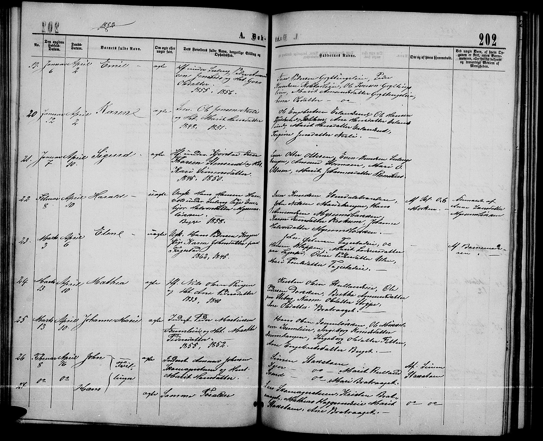Sør-Fron prestekontor, SAH/PREST-010/H/Ha/Hab/L0002: Parish register (copy) no. 2, 1864-1883, p. 202