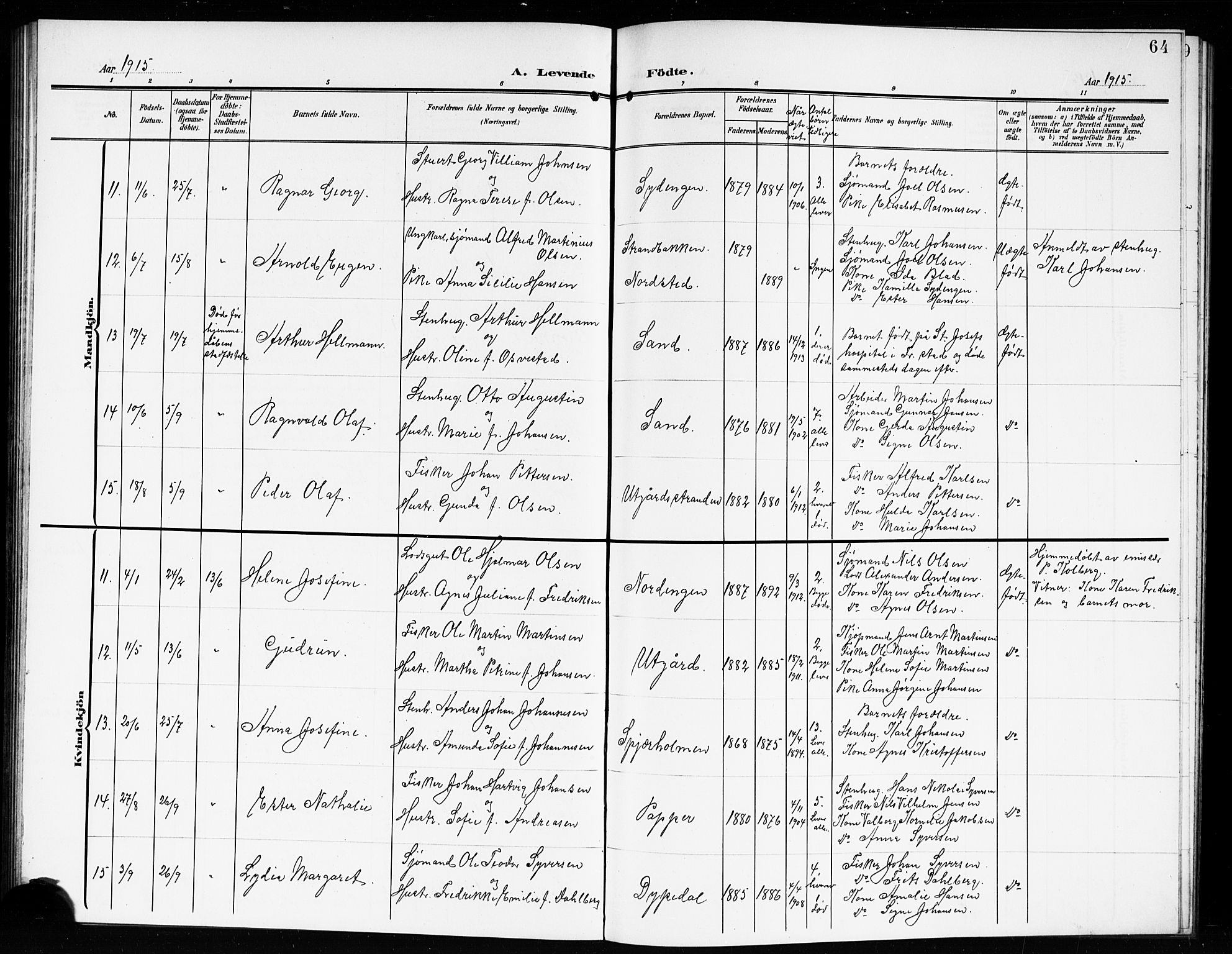 Hvaler prestekontor Kirkebøker, AV/SAO-A-2001/G/Gb/L0003: Parish register (copy) no. II 3, 1904-1917, p. 64