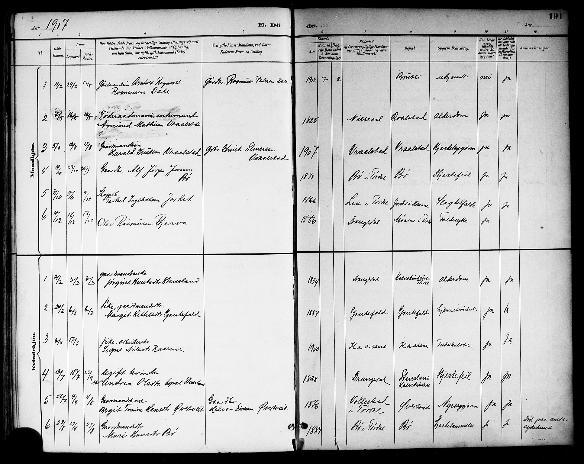 Drangedal kirkebøker, SAKO/A-258/G/Gb/L0002: Parish register (copy) no. II 2, 1895-1918, p. 191