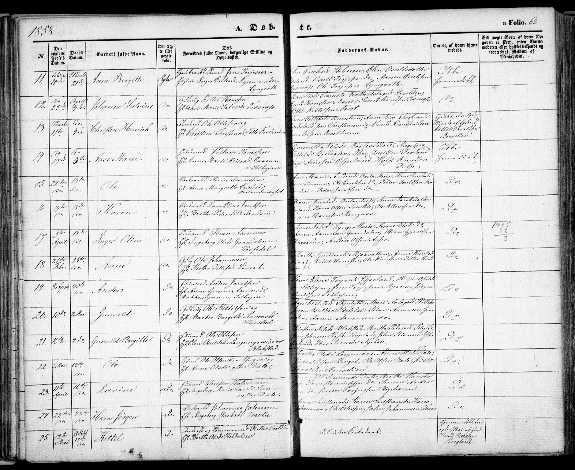 Froland sokneprestkontor, SAK/1111-0013/F/Fa/L0002: Parish register (official) no. A 2, 1845-1863, p. 62