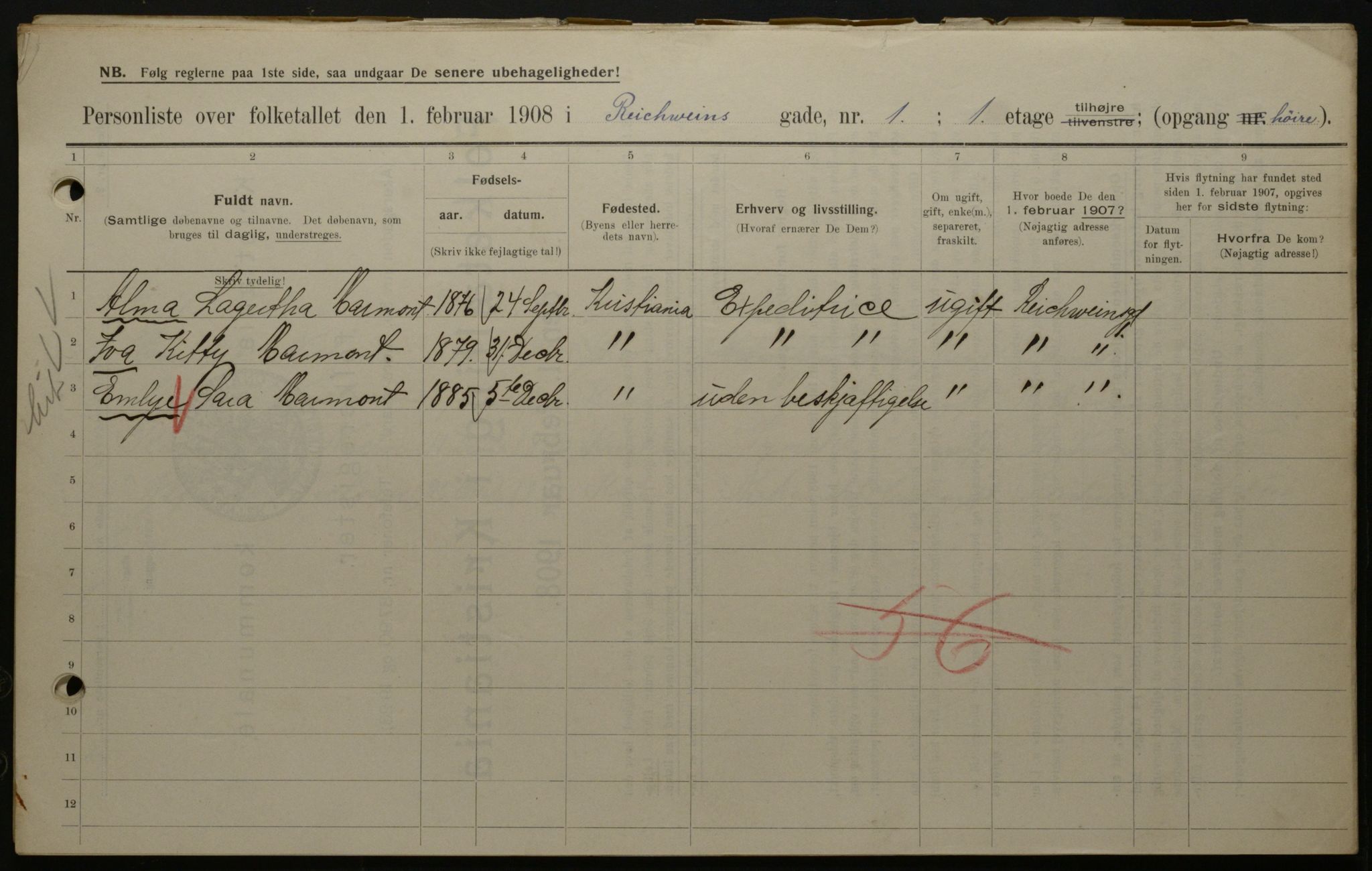 OBA, Municipal Census 1908 for Kristiania, 1908, p. 74268