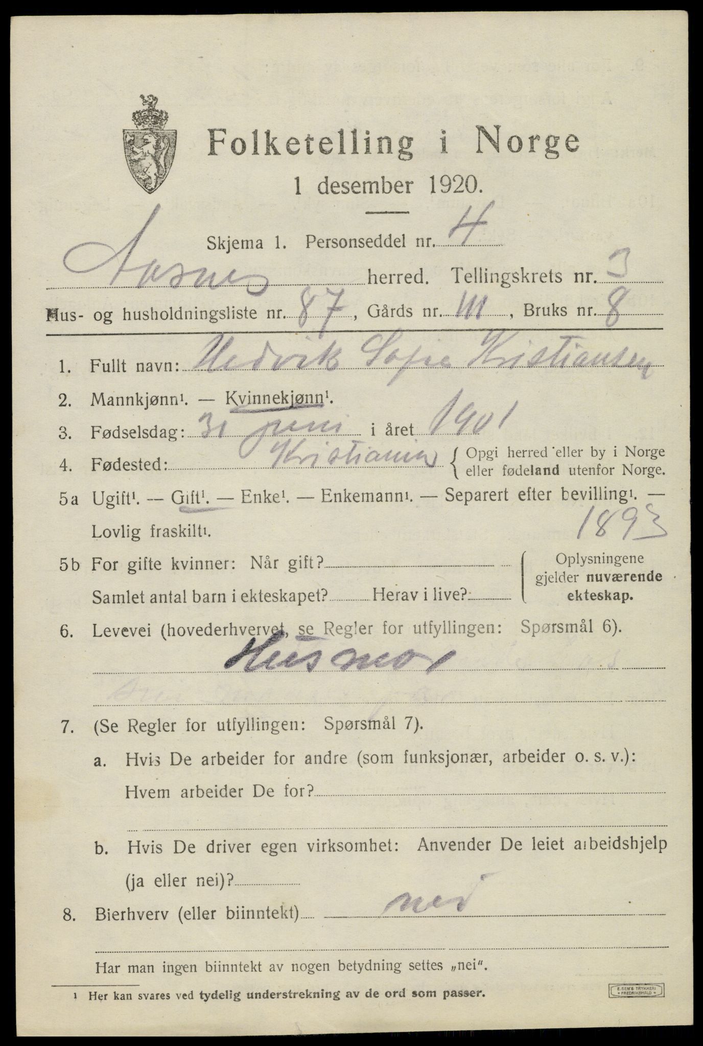 SAH, 1920 census for Åsnes, 1920, p. 4766