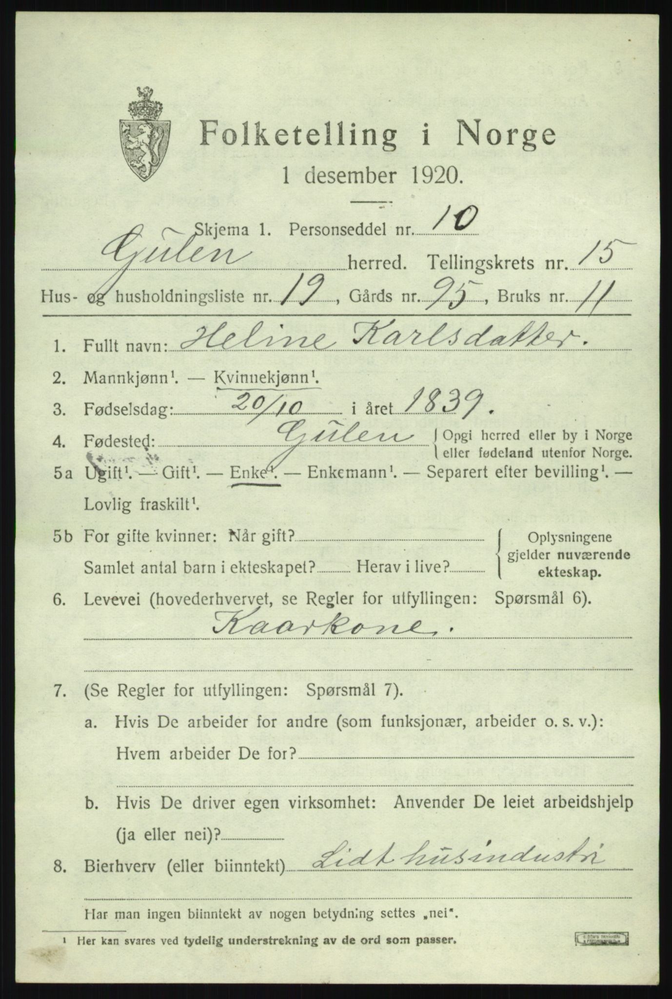 SAB, 1920 census for Gulen, 1920, p. 6691