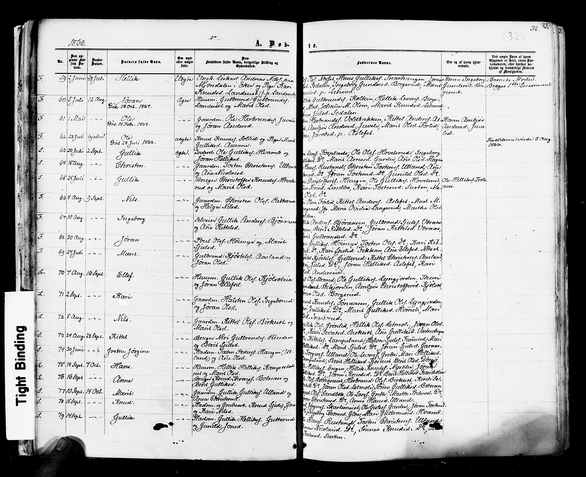 Flesberg kirkebøker, SAKO/A-18/F/Fa/L0007: Parish register (official) no. I 7, 1861-1878, p. 32