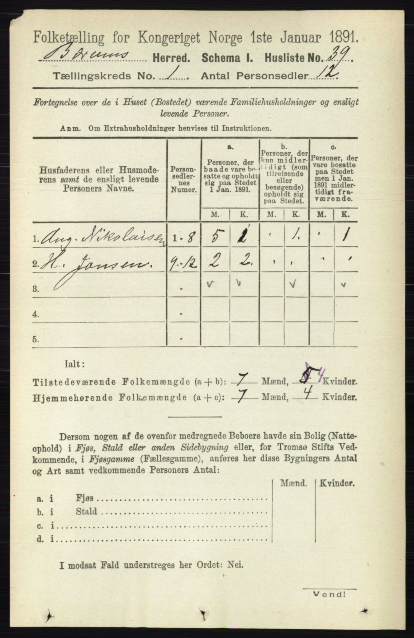 RA, 1891 census for 0219 Bærum, 1891, p. 82