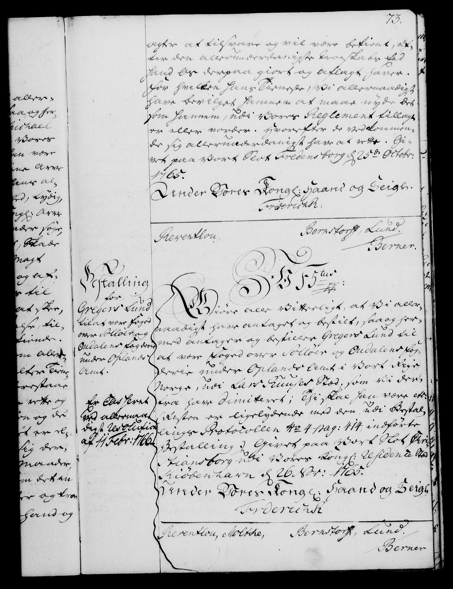 Rentekammeret, Kammerkanselliet, RA/EA-3111/G/Gg/Gge/L0004: Norsk bestallingsprotokoll med register (merket RK 53.28), 1762-1771, p. 73