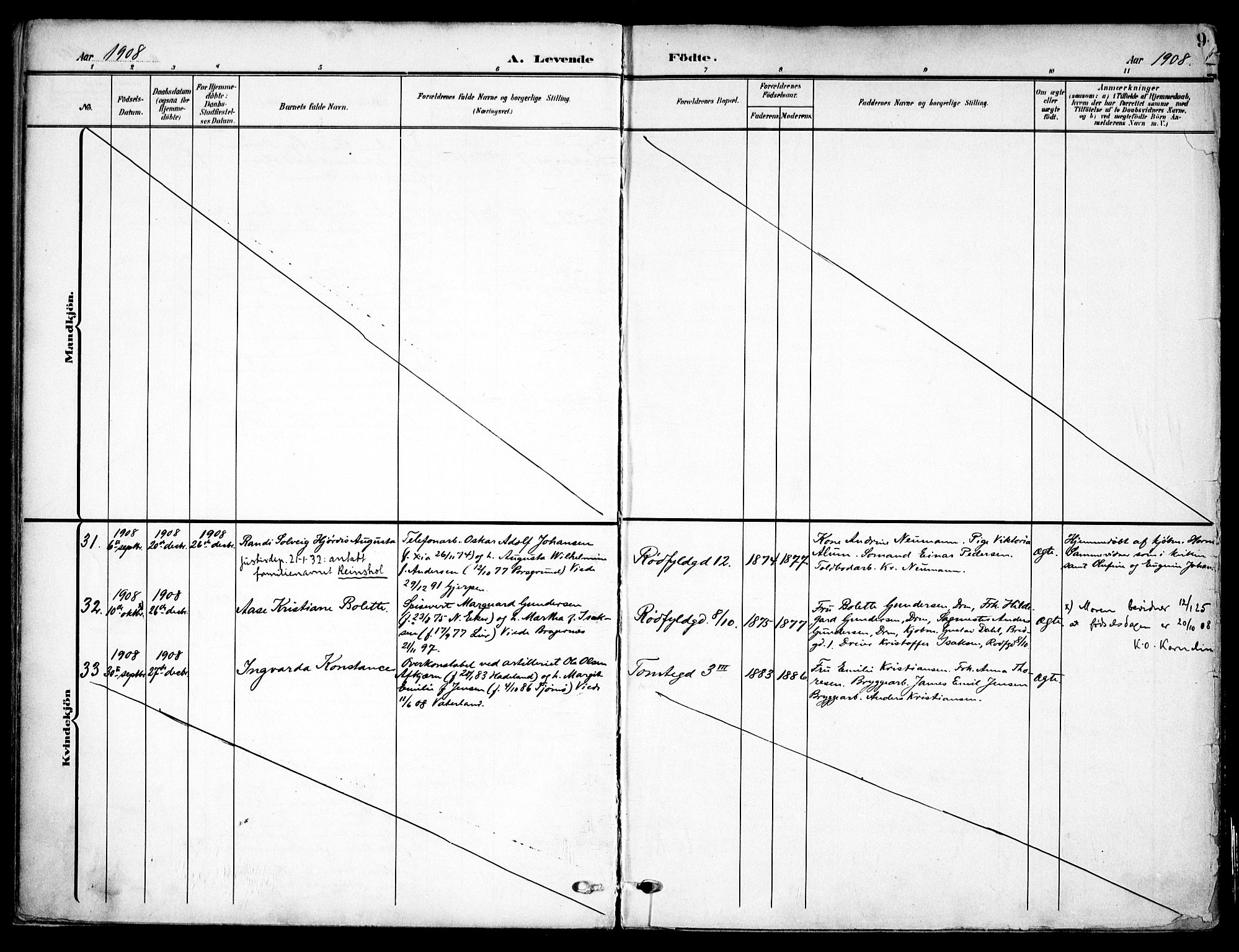 Vaterland prestekontor Kirkebøker, AV/SAO-A-10880/F/Fa/L0001: Parish register (official) no. 1, 1907-1930, p. 9