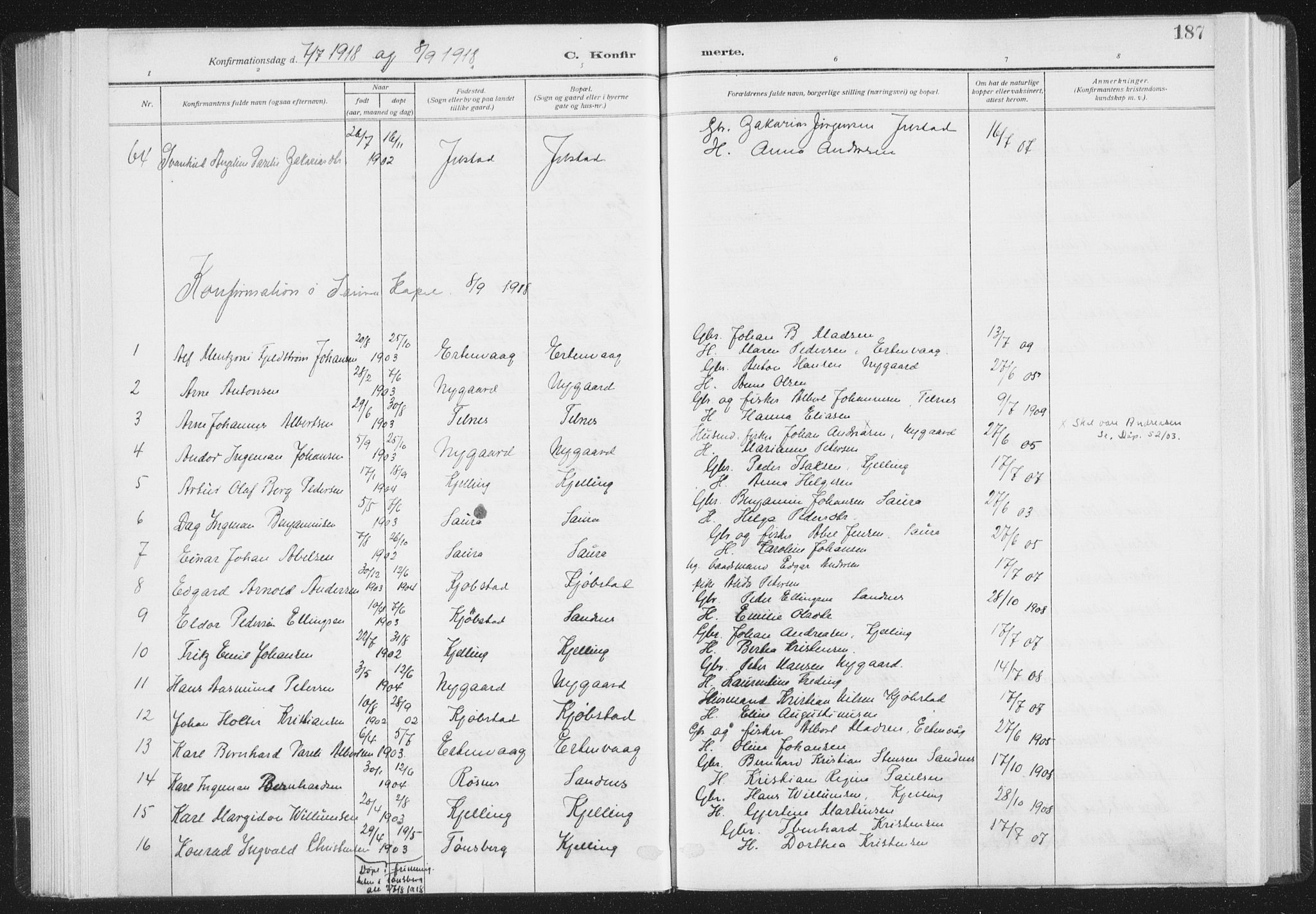 Ministerialprotokoller, klokkerbøker og fødselsregistre - Nordland, SAT/A-1459/805/L0104: Parish register (official) no. 805A09, 1909-1926, p. 187