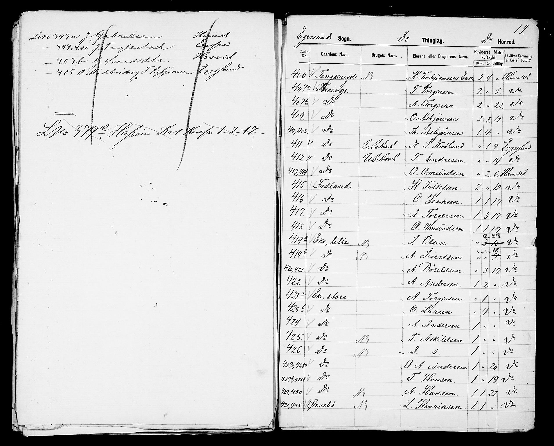 SAST, 1875 census for 1116L Eigersund/Eigersund og Ogna, 1875, p. 44