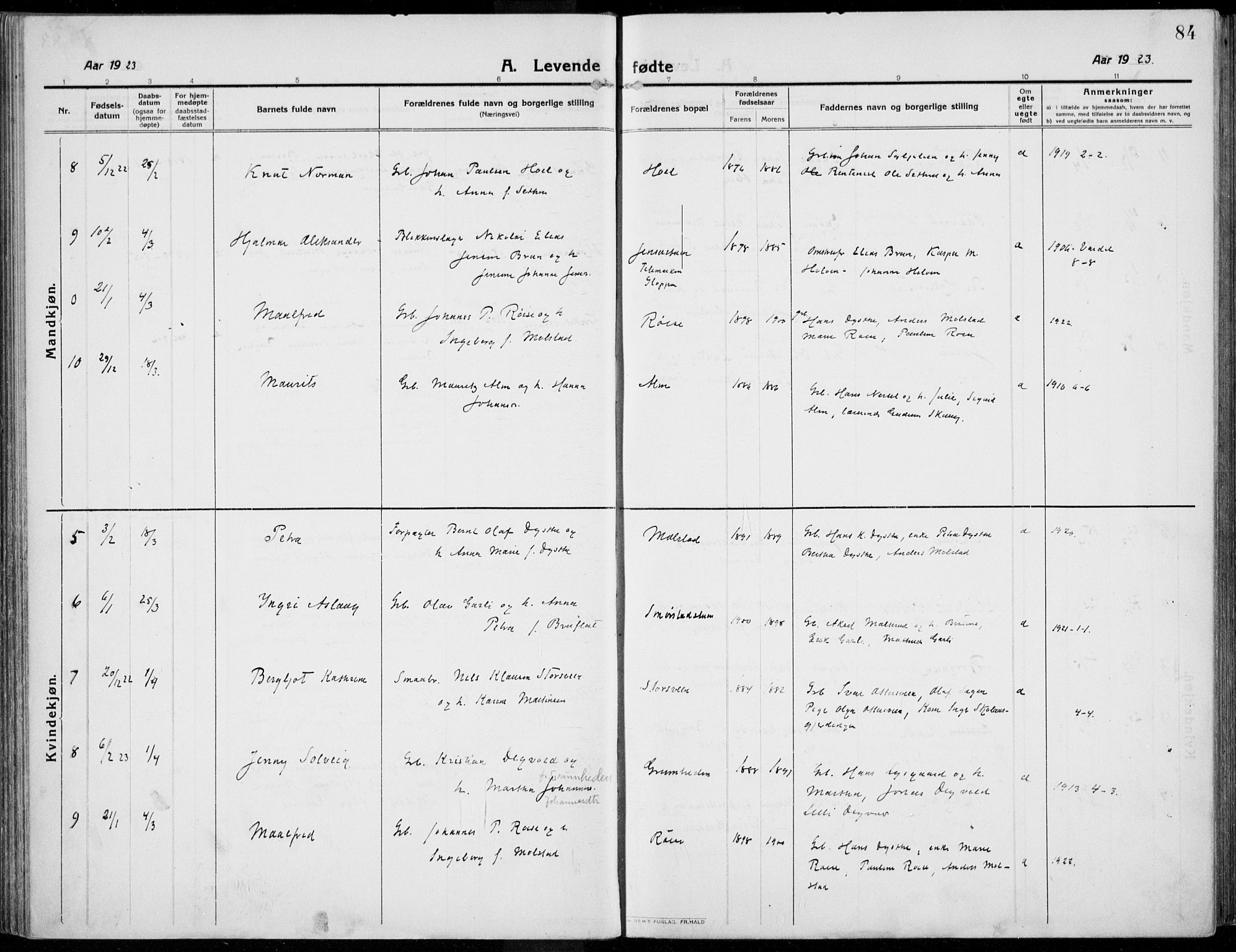 Kolbu prestekontor, AV/SAH-PREST-110/H/Ha/Haa/L0002: Parish register (official) no. 2, 1912-1926, p. 84