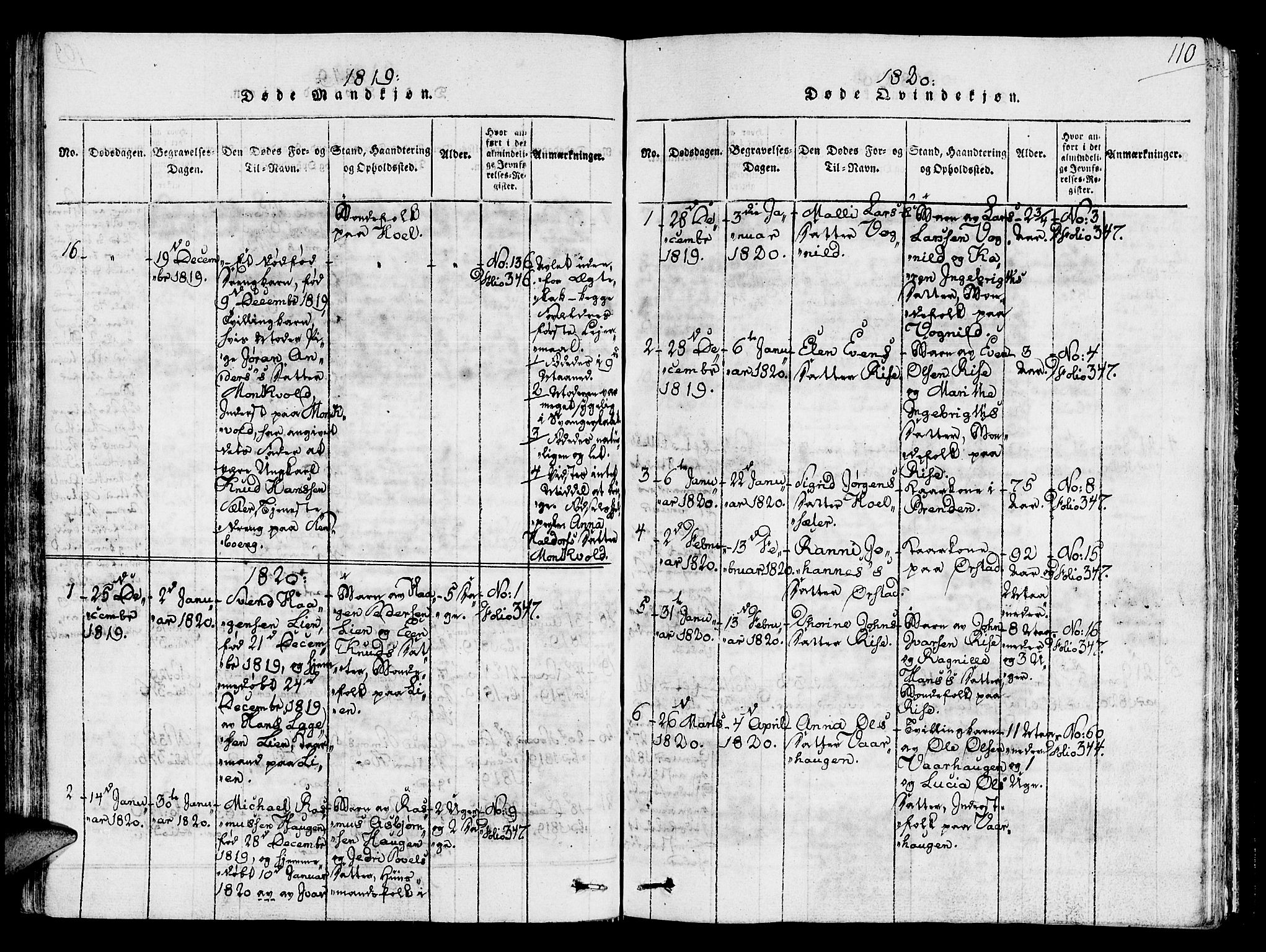 Ministerialprotokoller, klokkerbøker og fødselsregistre - Sør-Trøndelag, SAT/A-1456/678/L0895: Parish register (official) no. 678A05 /1, 1816-1821, p. 110