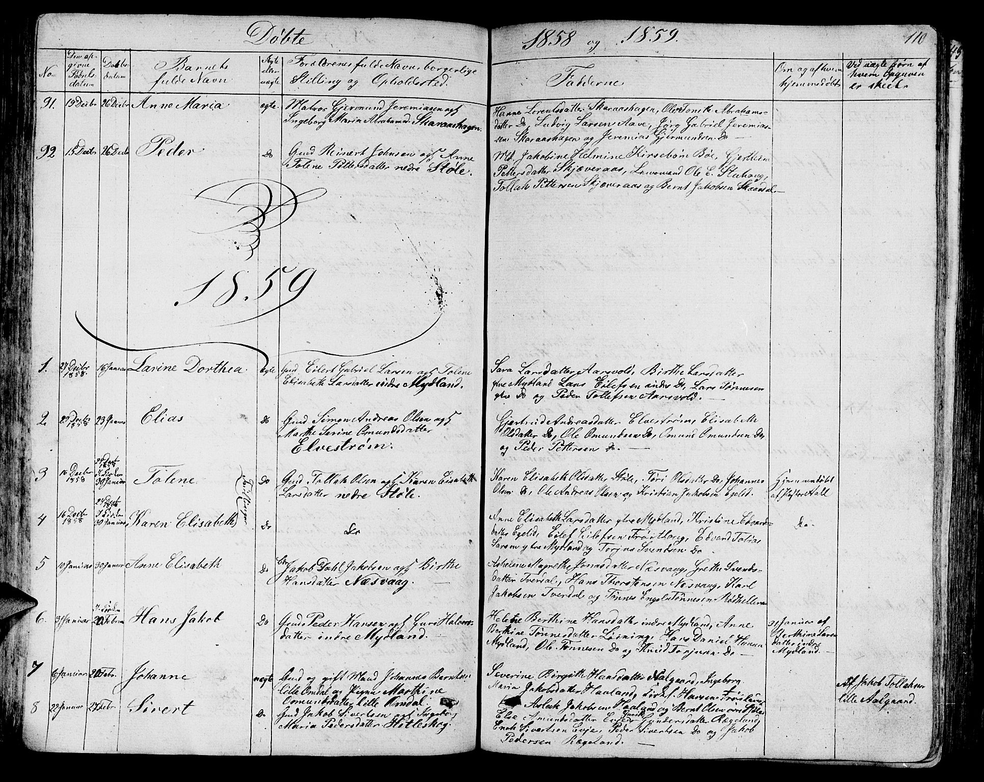 Sokndal sokneprestkontor, SAST/A-101808: Parish register (copy) no. B 2, 1849-1865, p. 110