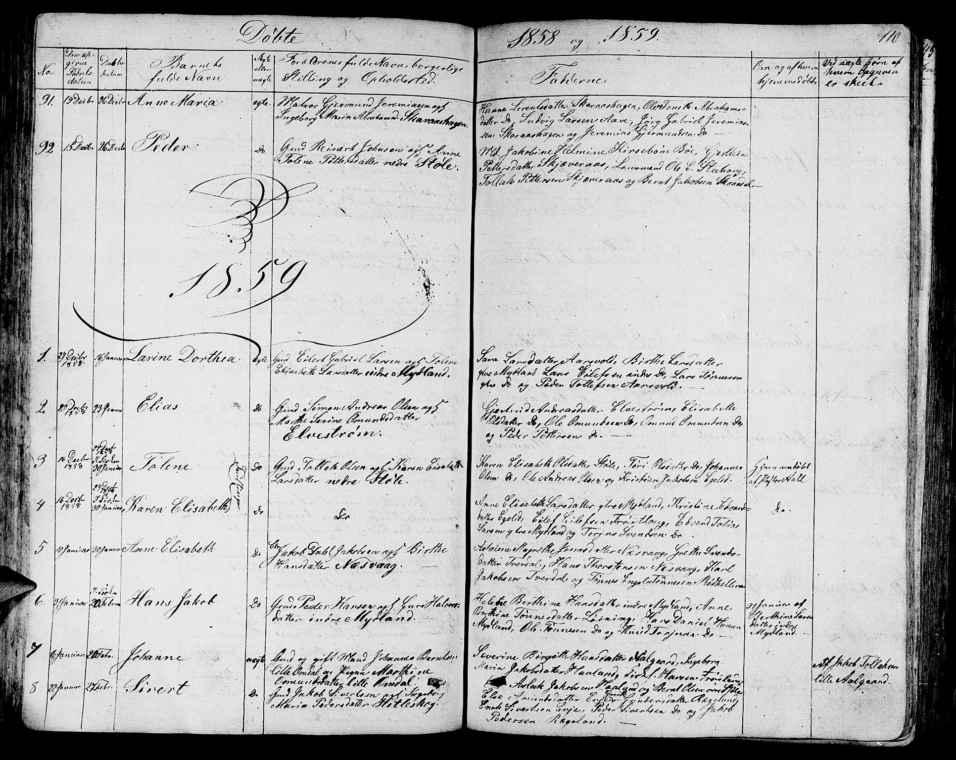 Sokndal sokneprestkontor, AV/SAST-A-101808: Parish register (copy) no. B 2, 1849-1865, p. 110