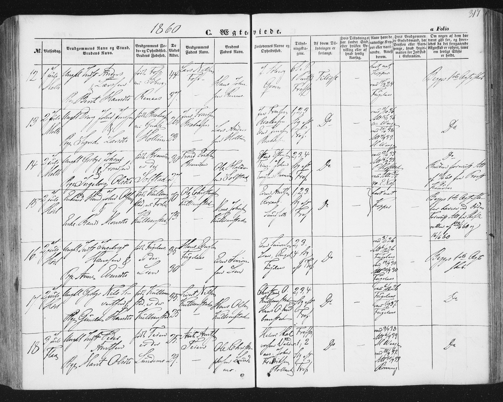 Ministerialprotokoller, klokkerbøker og fødselsregistre - Sør-Trøndelag, AV/SAT-A-1456/691/L1076: Parish register (official) no. 691A08, 1852-1861, p. 317