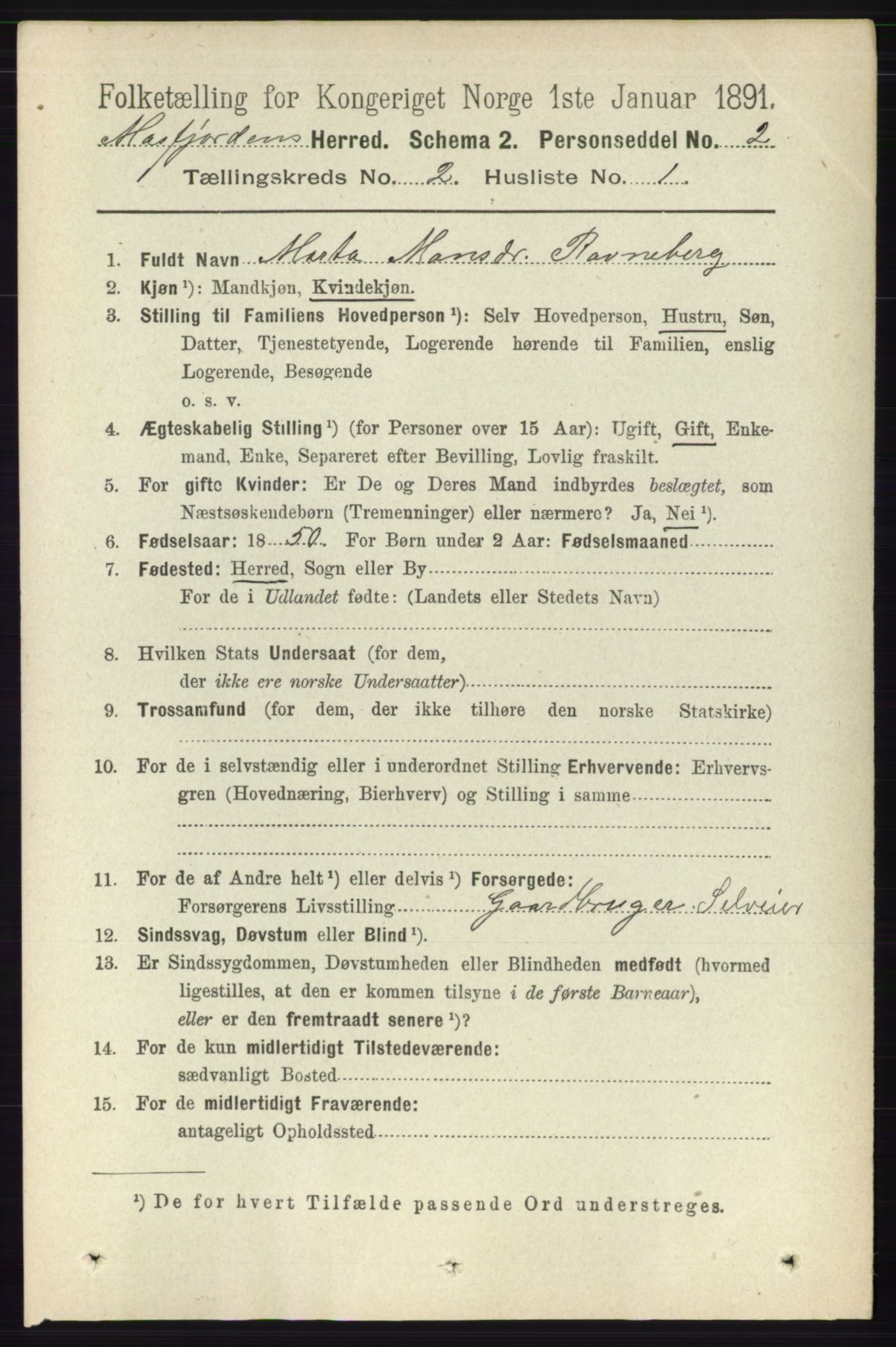 RA, 1891 census for 1266 Masfjorden, 1891, p. 192