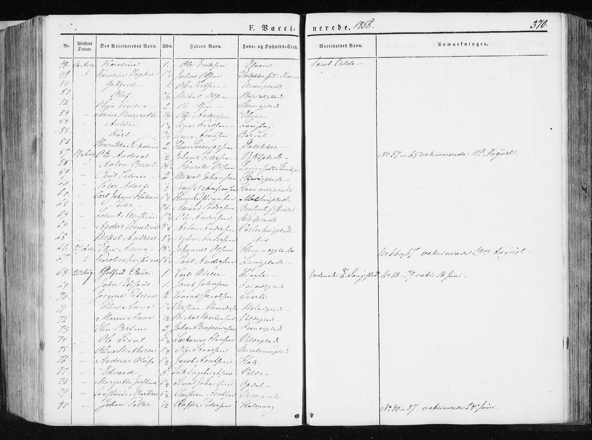 Ministerialprotokoller, klokkerbøker og fødselsregistre - Nord-Trøndelag, SAT/A-1458/741/L0393: Parish register (official) no. 741A07, 1849-1863, p. 370