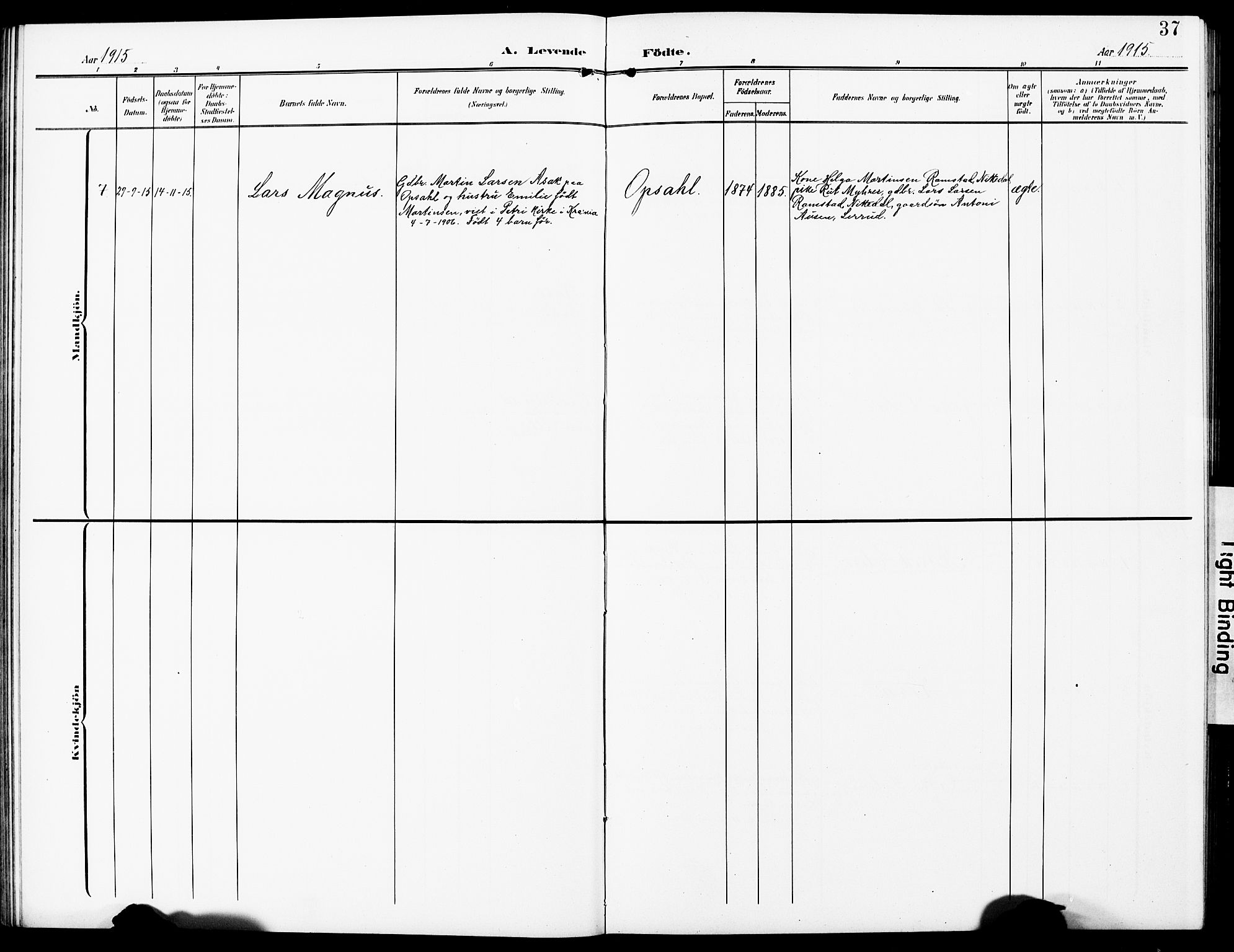 Sørum prestekontor Kirkebøker, AV/SAO-A-10303/G/Gb/L0001: Parish register (copy) no. II 1, 1907-1929, p. 37