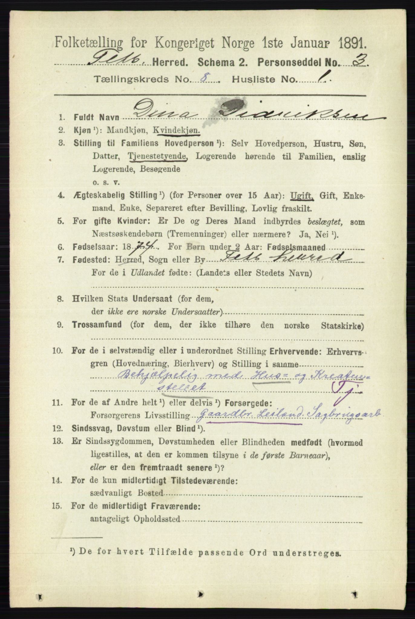 RA, 1891 census for 0227 Fet, 1891, p. 3046