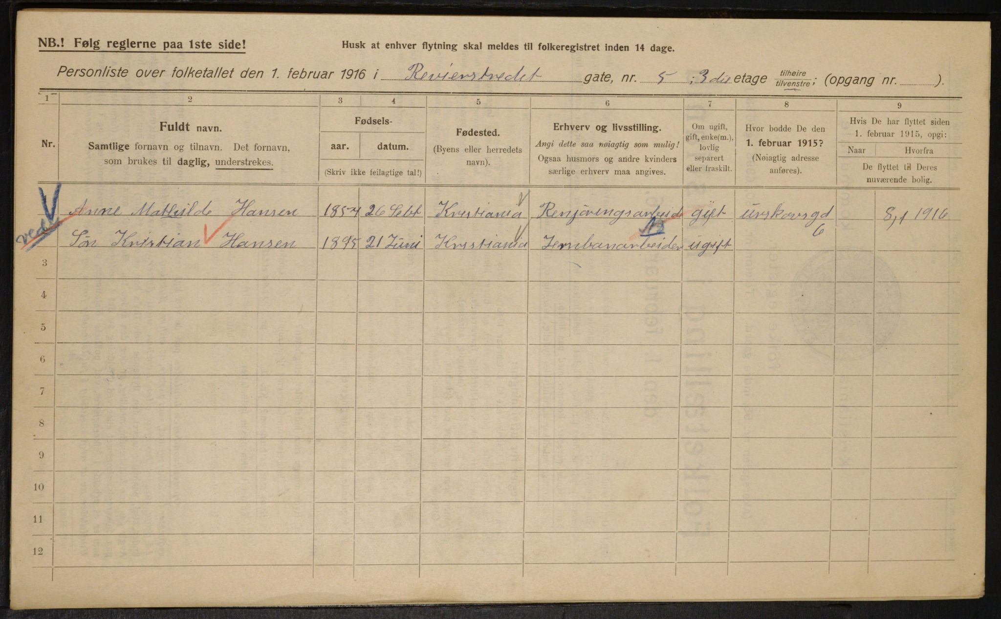 OBA, Municipal Census 1916 for Kristiania, 1916, p. 85040