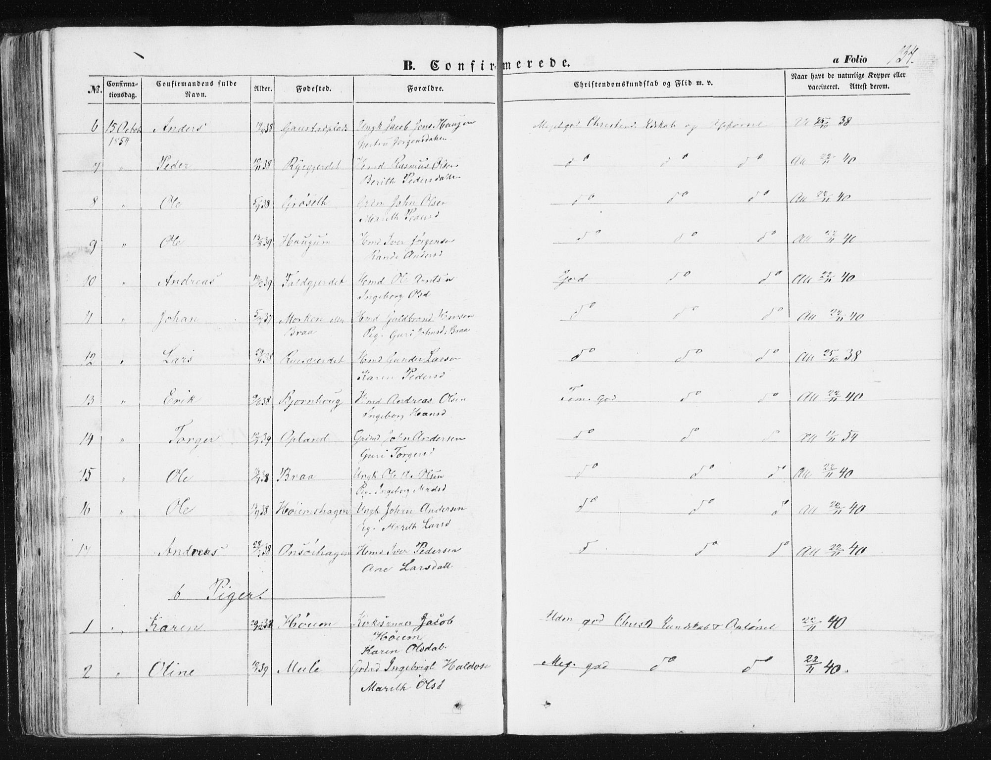 Ministerialprotokoller, klokkerbøker og fødselsregistre - Sør-Trøndelag, SAT/A-1456/612/L0376: Parish register (official) no. 612A08, 1846-1859, p. 134