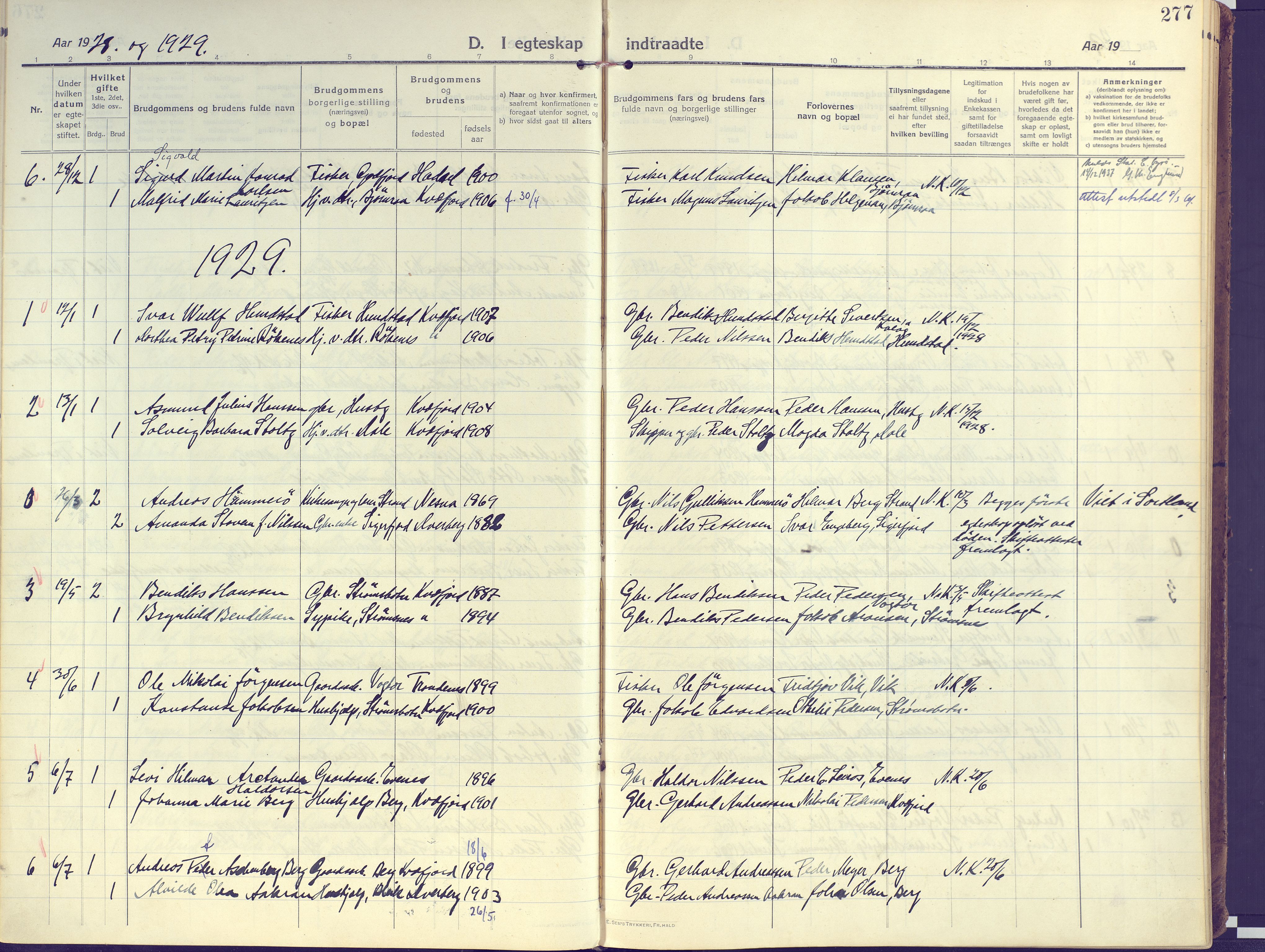 Kvæfjord sokneprestkontor, SATØ/S-1323/G/Ga/Gaa/L0007kirke: Parish register (official) no. 7, 1915-1931, p. 277