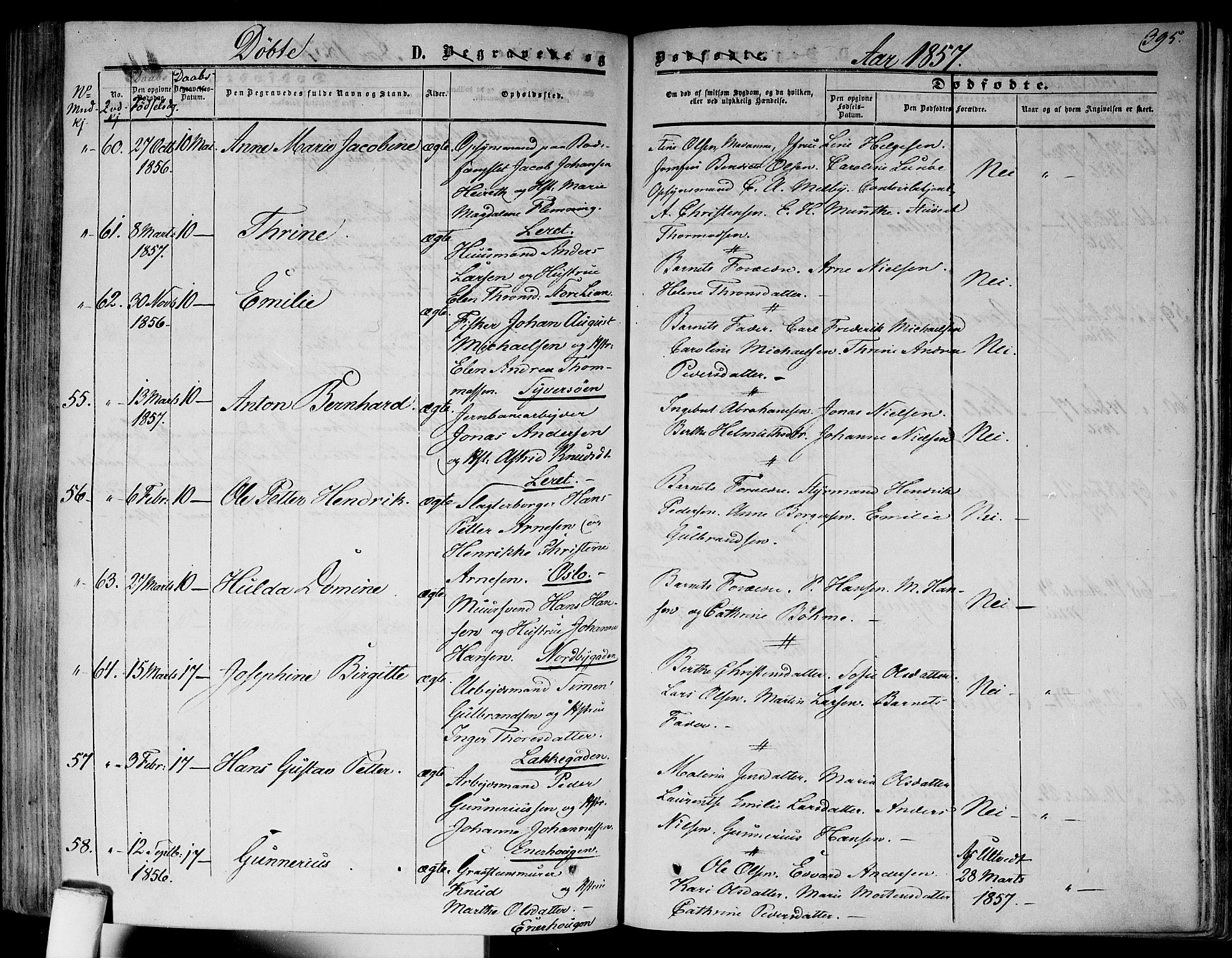 Gamlebyen prestekontor Kirkebøker, AV/SAO-A-10884/F/Fa/L0004: Parish register (official) no. 4, 1850-1857, p. 395