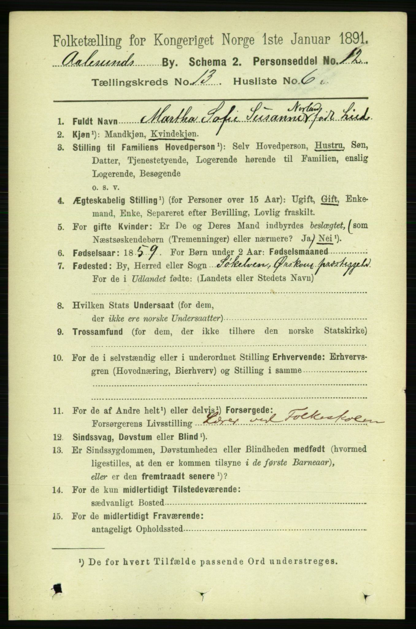 RA, 1891 census for 1501 Ålesund, 1891, p. 8067